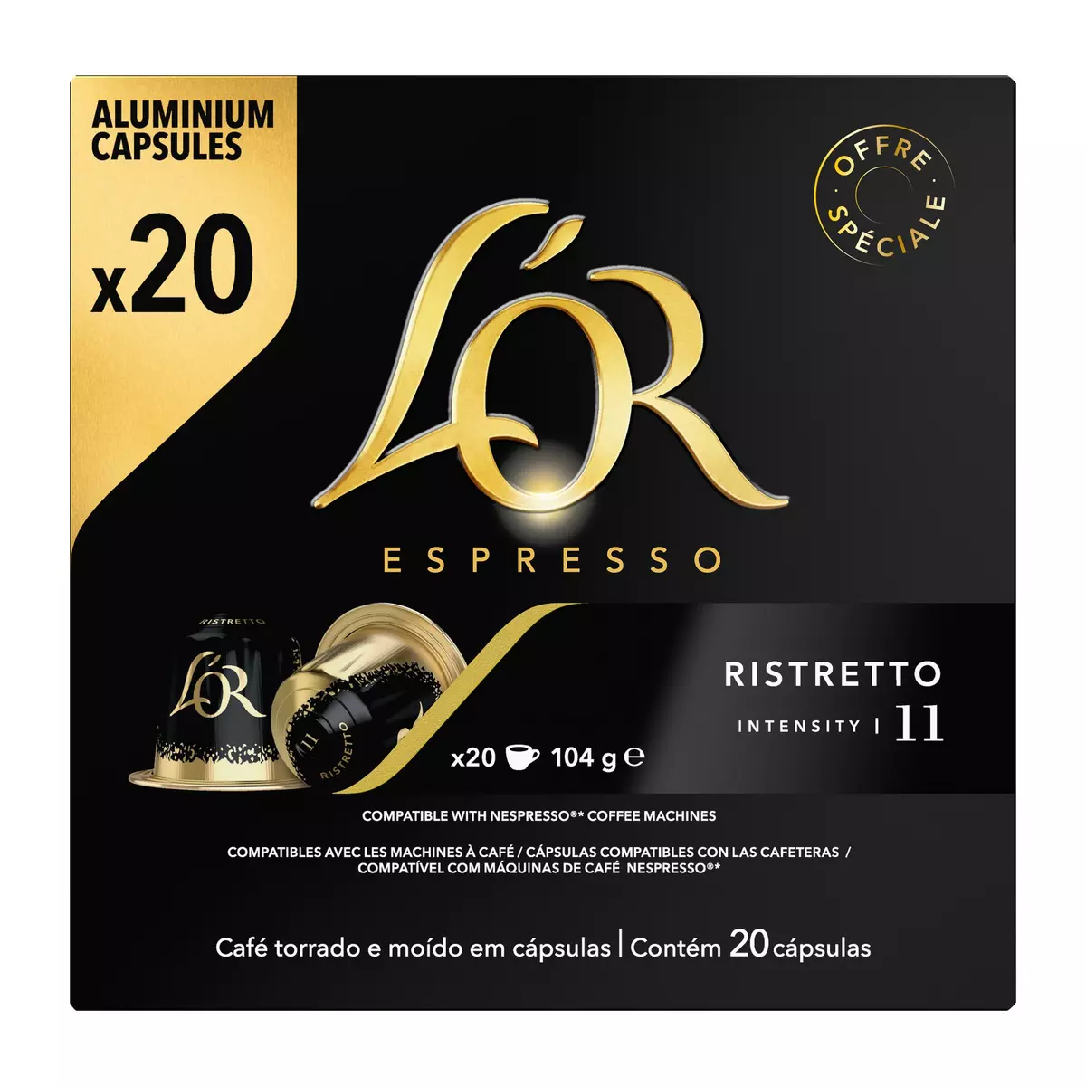 L'OR ESPRESSO Capsules de café ristretto intensité 11 compatibles Nespresso 20 capsules 104g