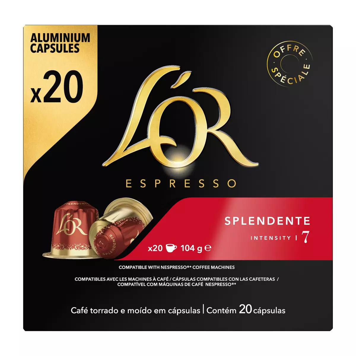 L'OR ESPRESSO Café Splendente en capsule intensité 7 20 capsules 104g