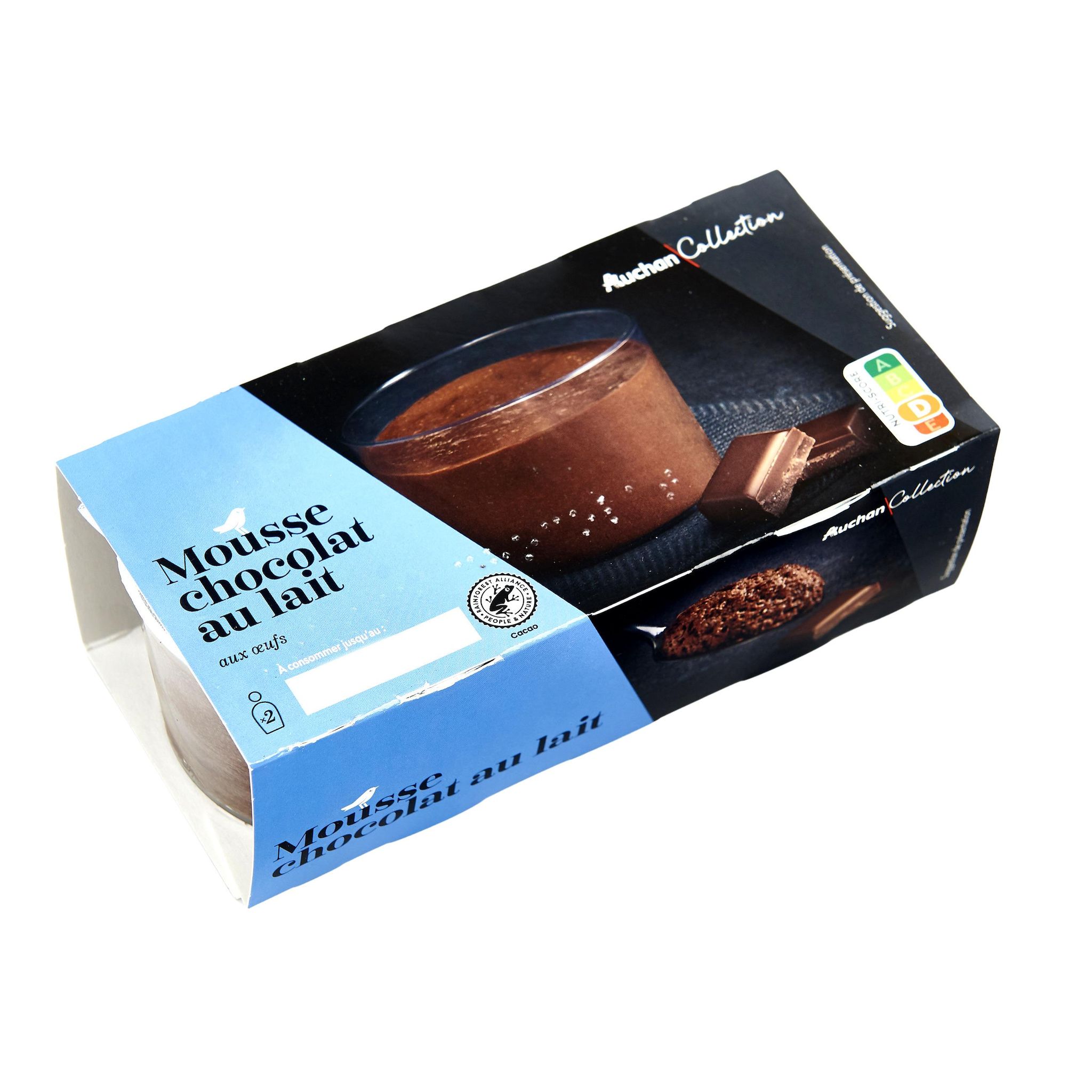 Voir la diapositive 2 : AUCHAN COLLECTION Mousse au chocolat au lait 2x90g