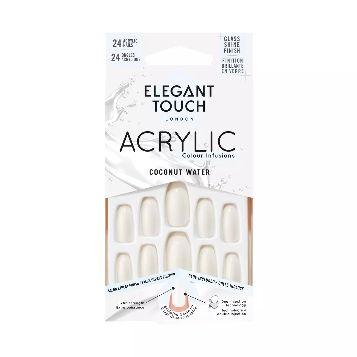ELEGANT TOUCH Faux ongles acrylic coconut water Colle incluse x24