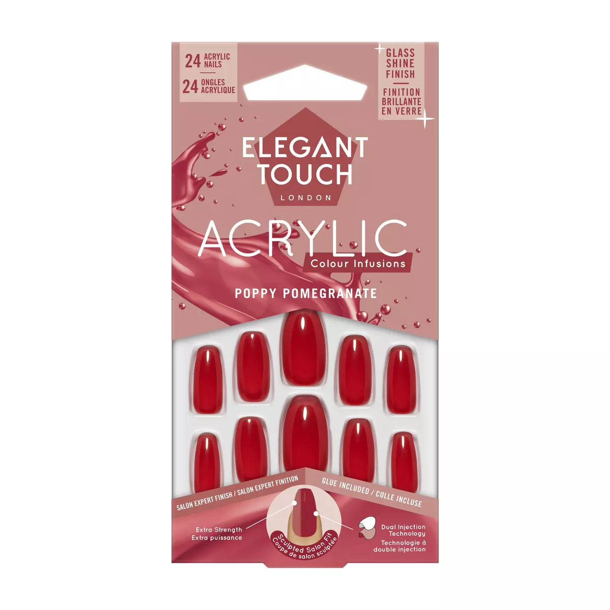 ELEGANT TOUCH Faux ongles acrylic poppy pomegranate Colle incluse x24