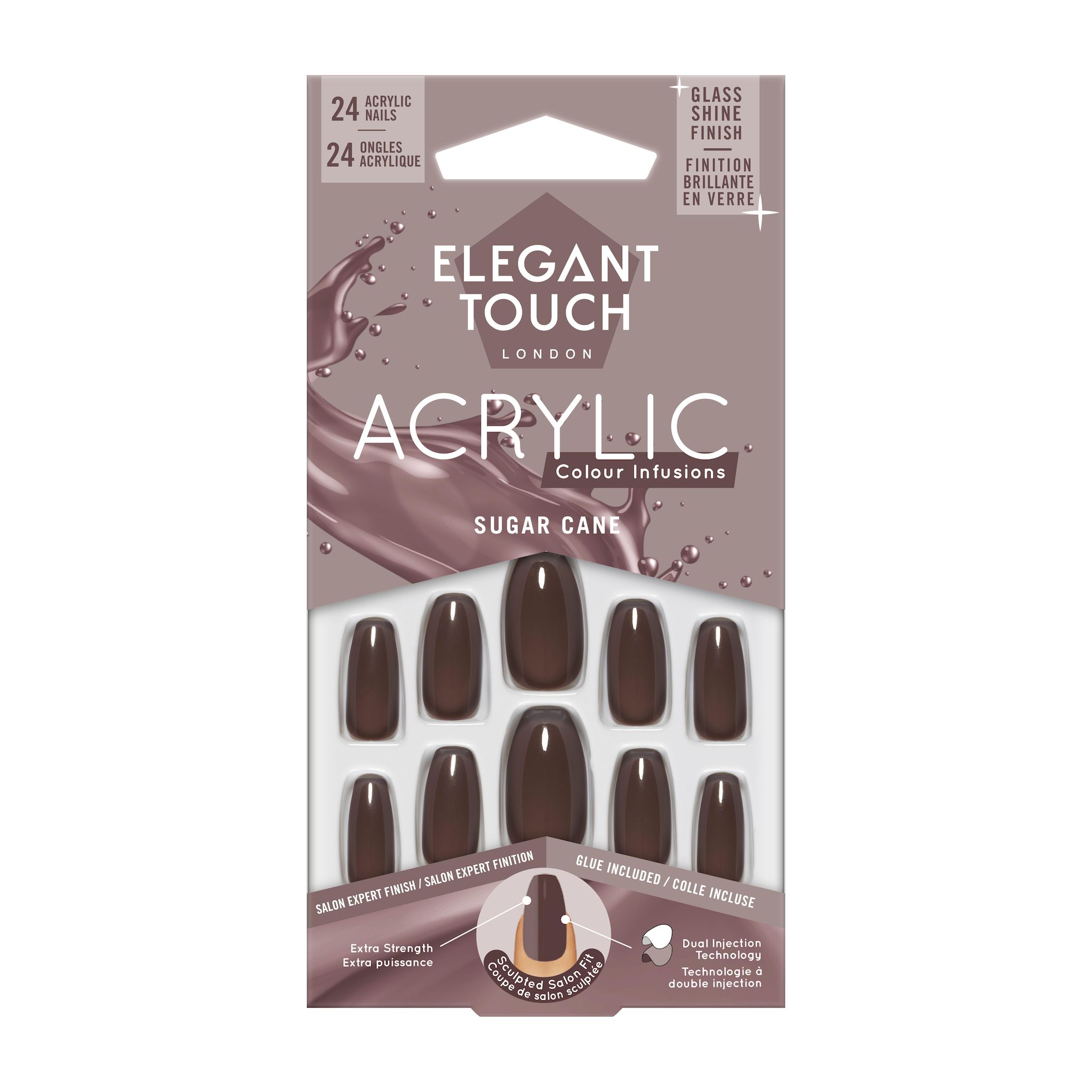 ELEGANT TOUCH Acrylic Colour Infusions Faux ongles sugar cane 24 faux ongles+colle incluse