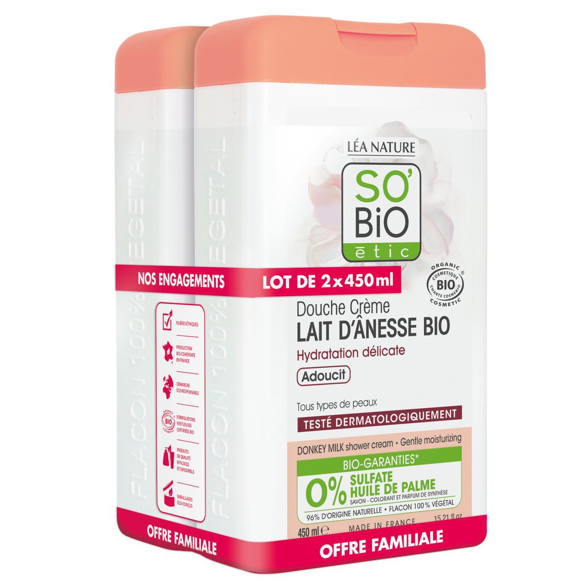 SO BIO ETIC Gel douche lait d'ânesse BIO 2x450ml