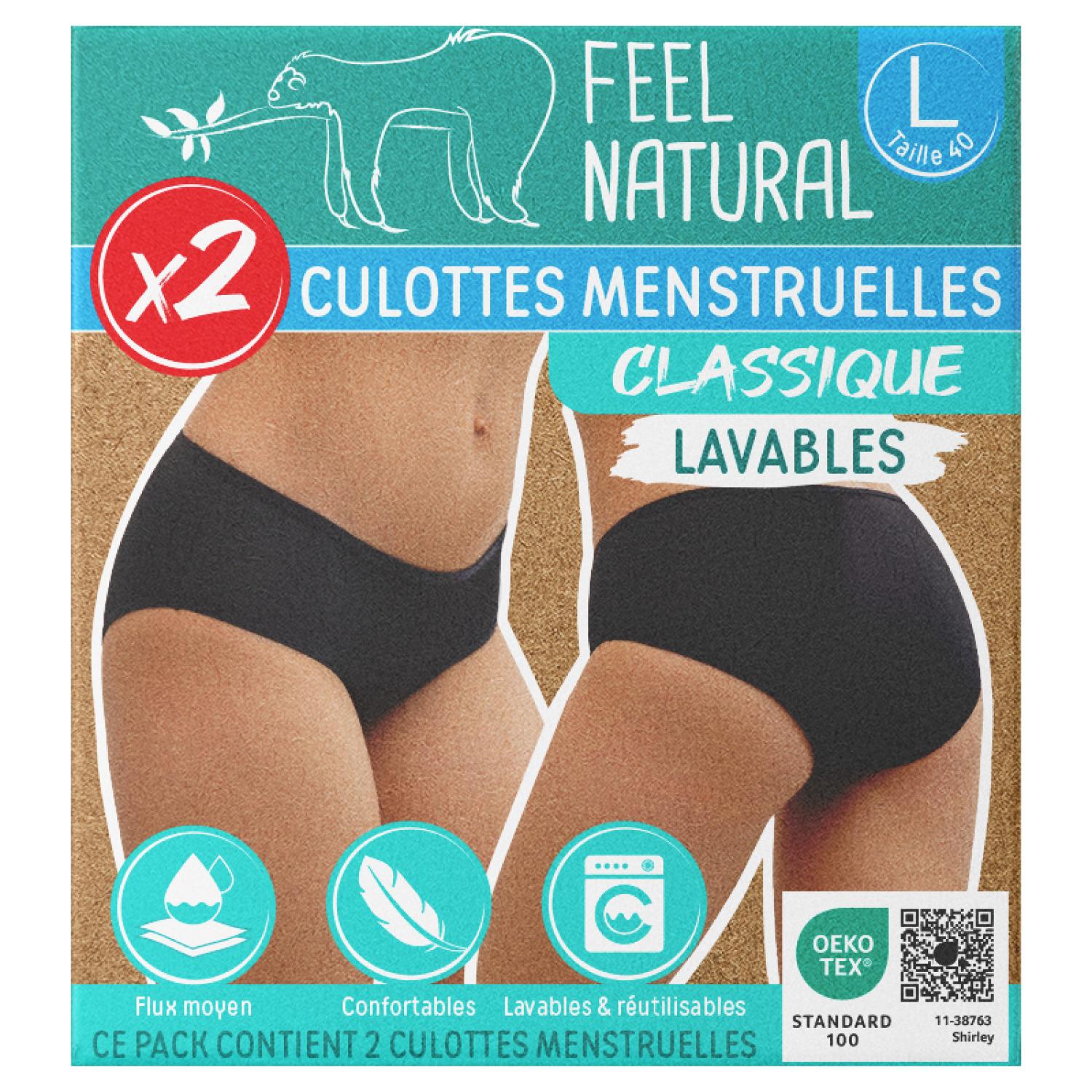 FEEL NATURAL Culottes menstruelles lavable classique taille L 2 culottes