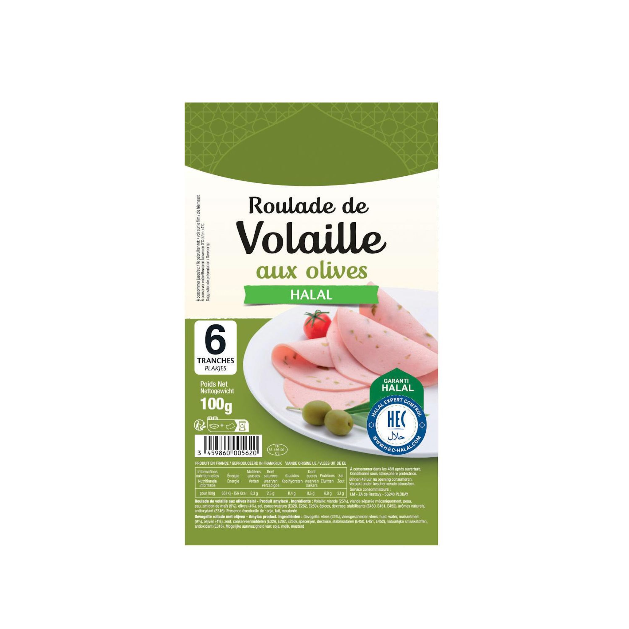 Roulade de volaille halal aux olives 6 tranches 100g