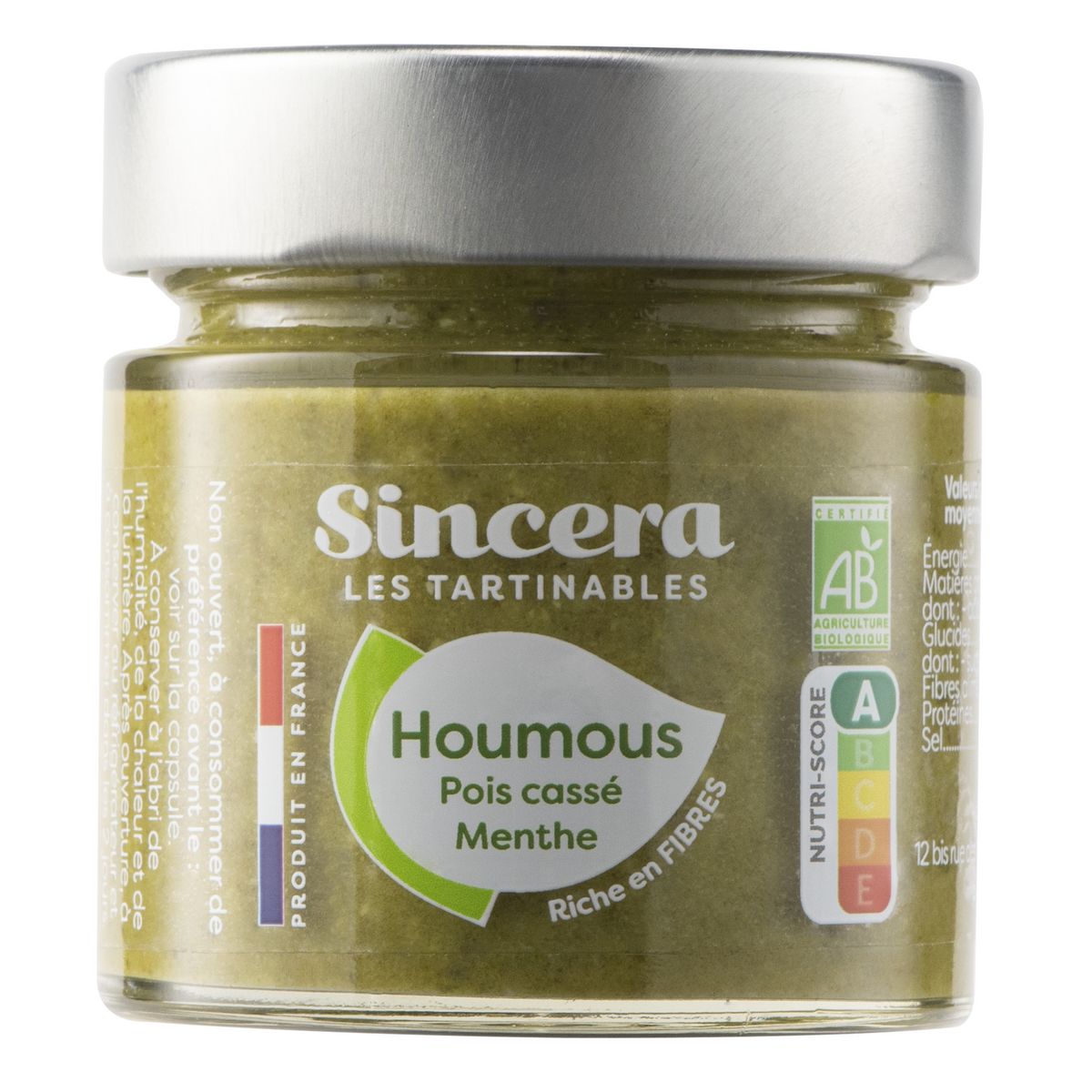 SINCERA houmous de pois cassé et menthe bio 100g