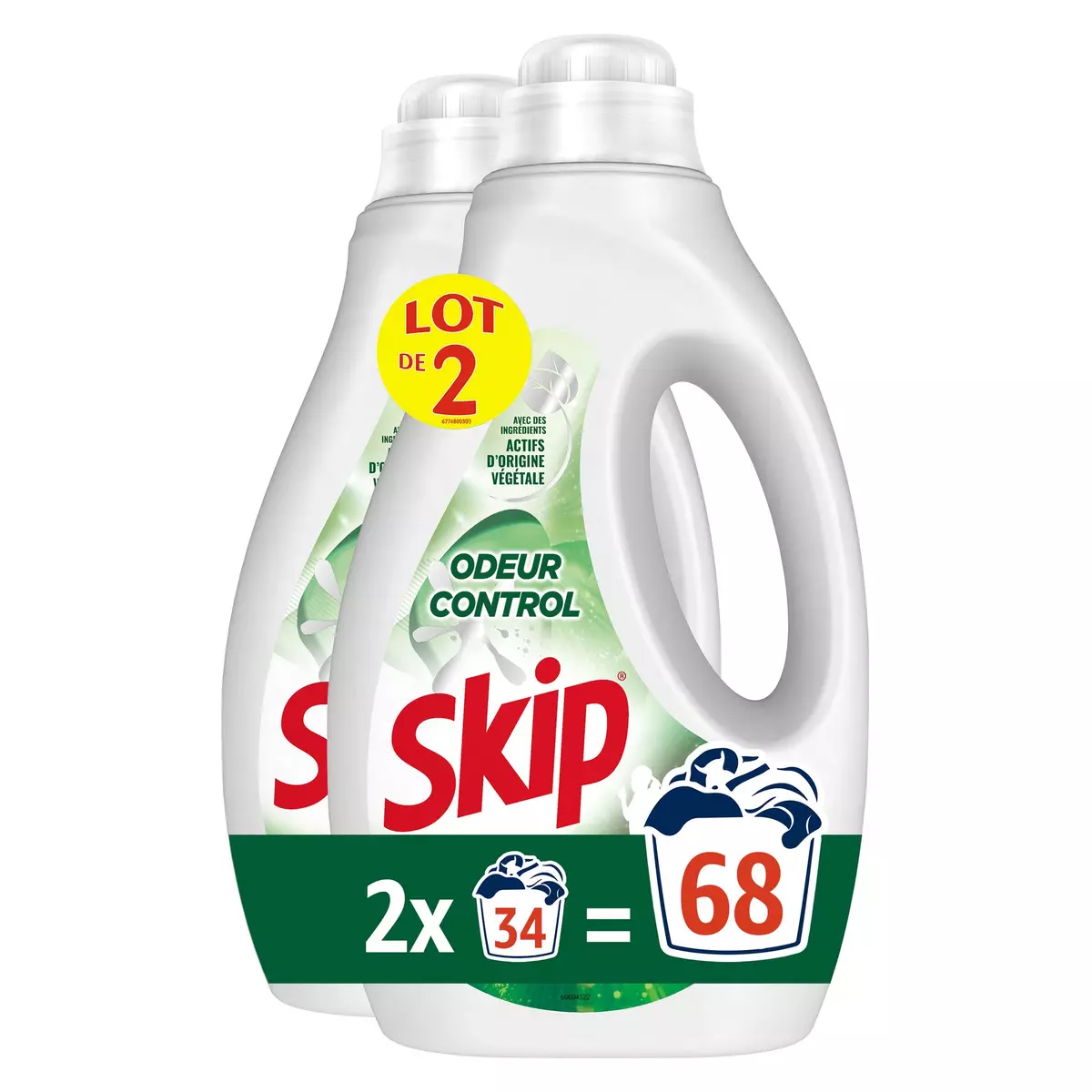 SKIP Lessive liquide active clean Lot de 2 68 lavages 3,06L pas cher 