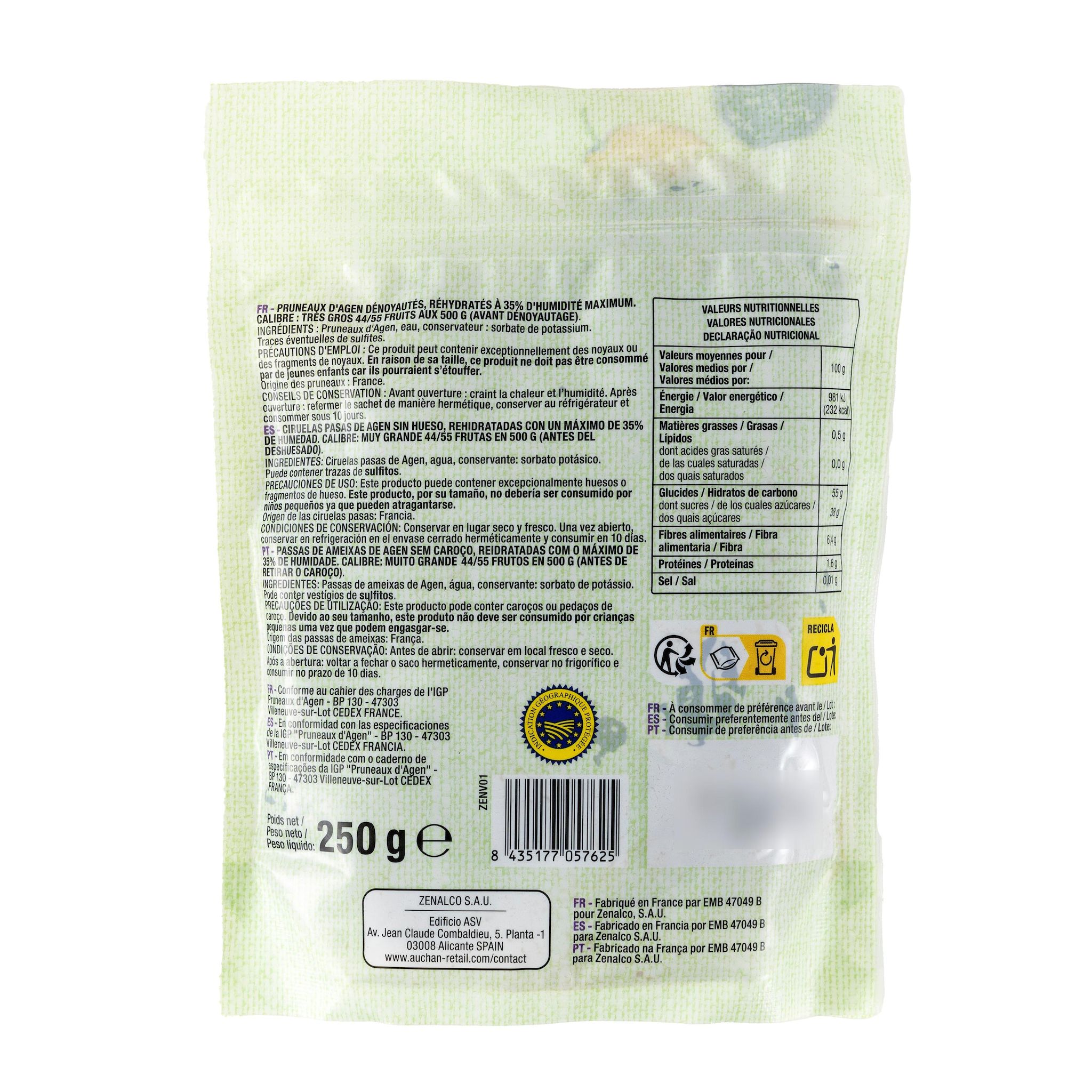 Voir la diapositive 2 : AUCHAN Pruneaux d'Agen dénoyautés 250g