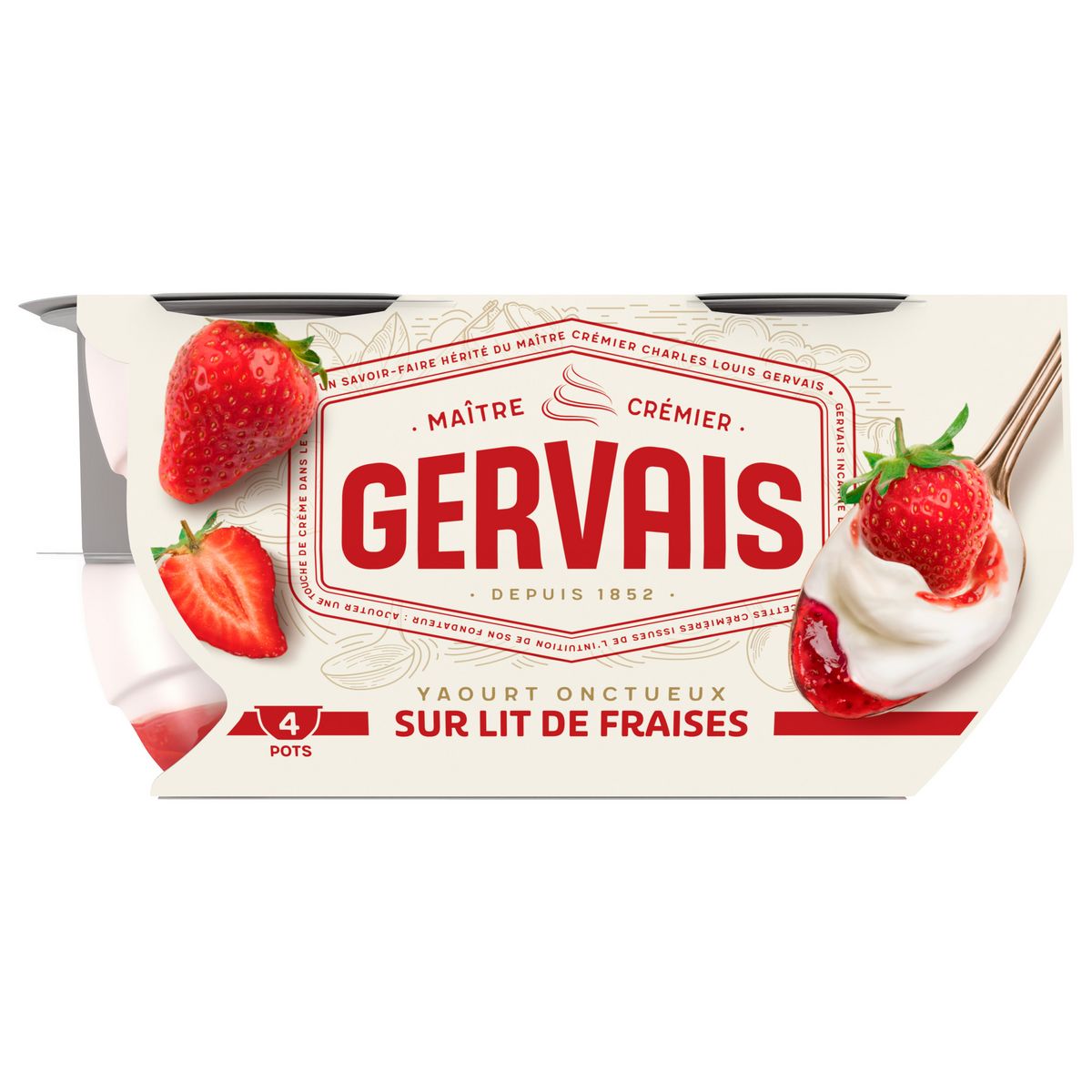 GERVAIS Yaourt onctueux sur lit de fraises 4x115g