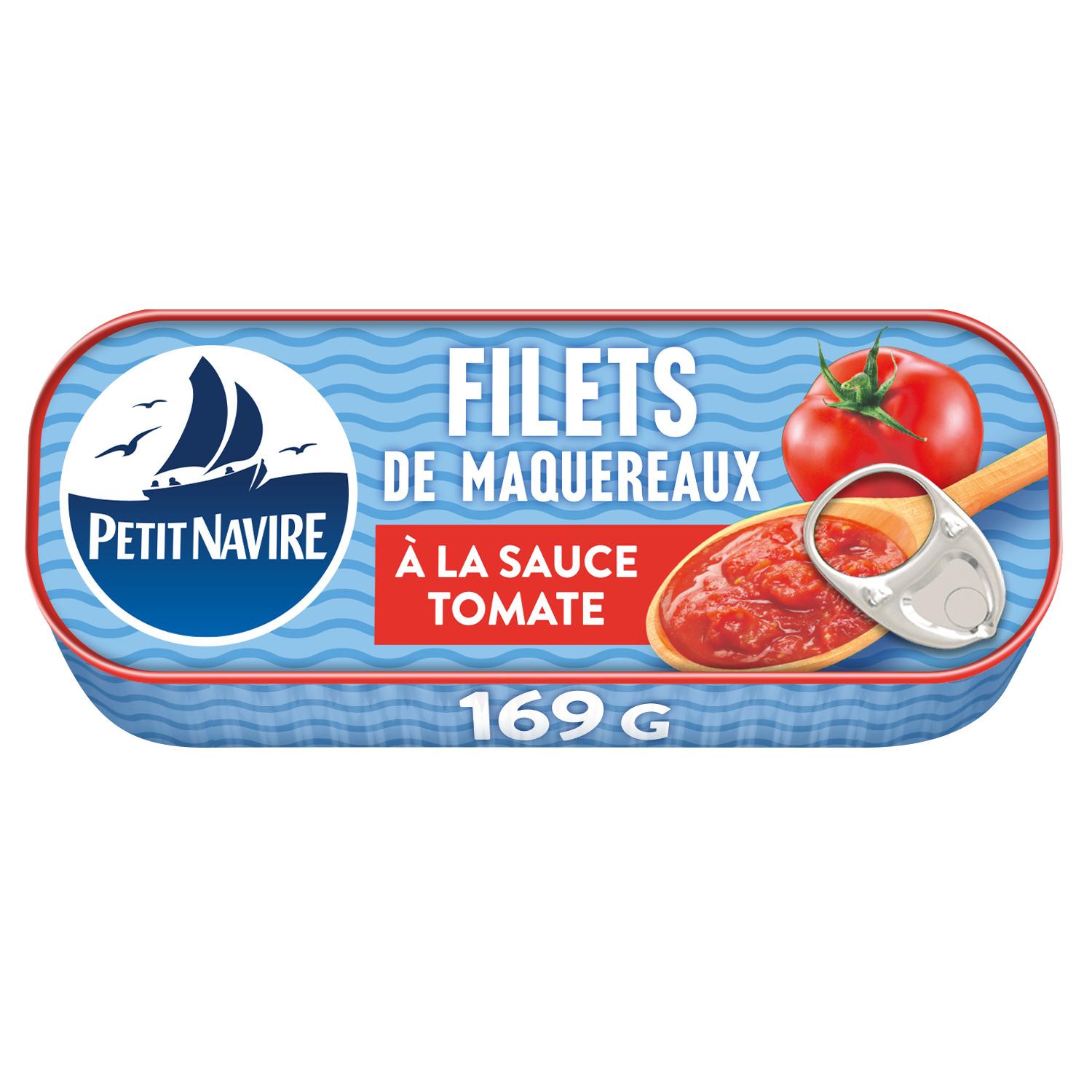 Voir la diapositive 2 : PETIT NAVIRE Filets de maquereaux blanc à la sauce tomate 169g