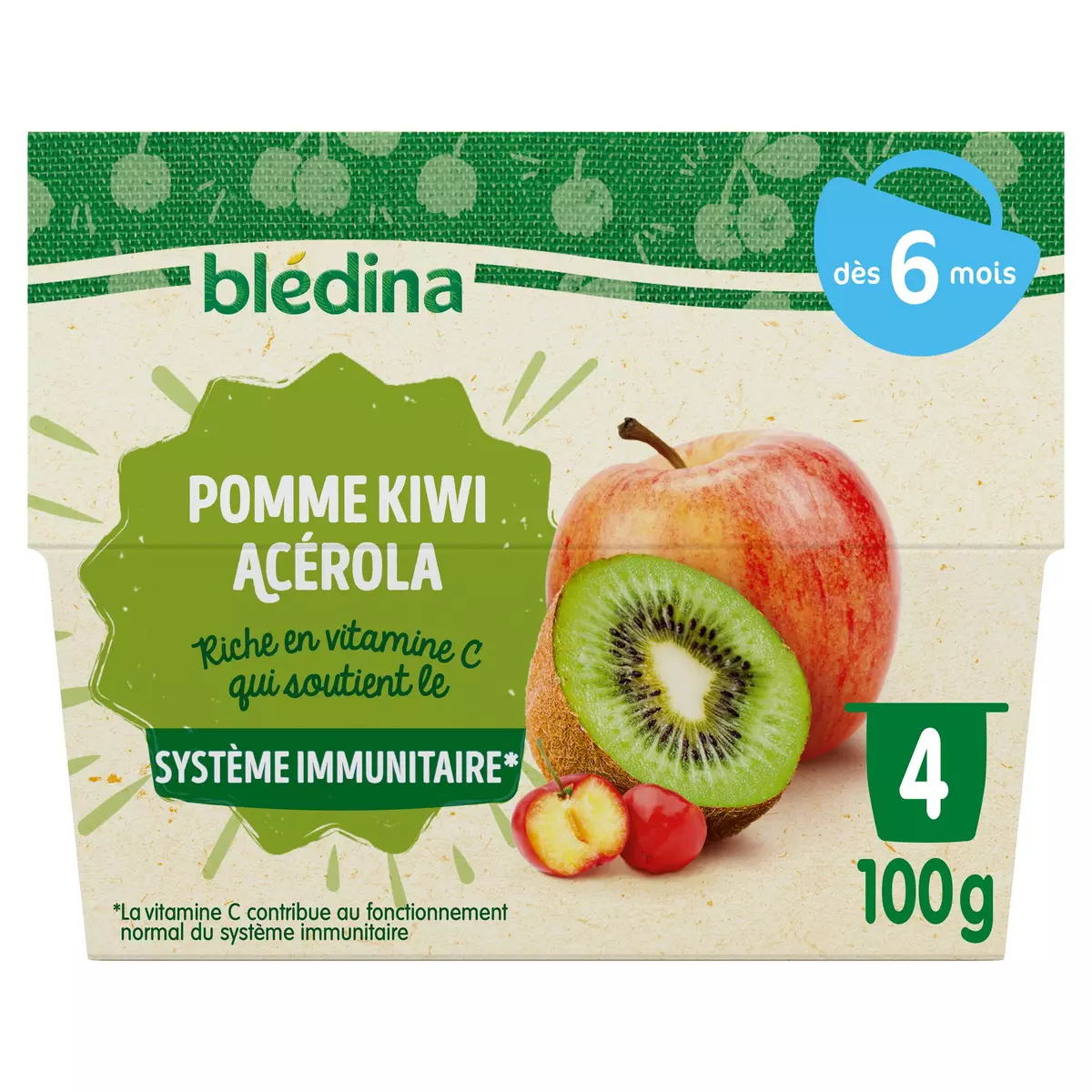 BLEDINA Petit pot dessert pomme kiwi acérola dès 6 mois 4x100g