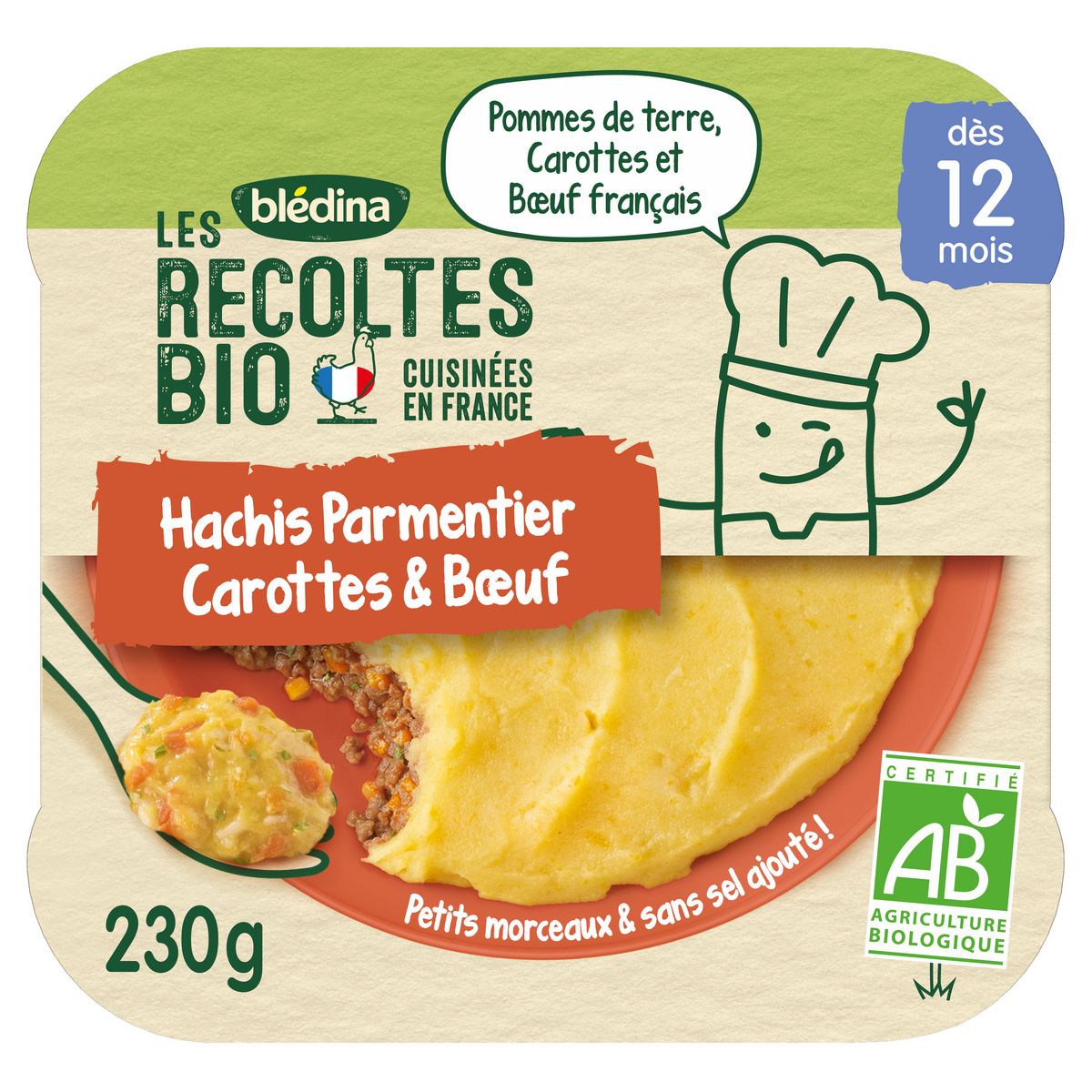 BLEDINA Les récoltes bio assiette hachis parmentier carottes et boeuf dès 12 mois 230g