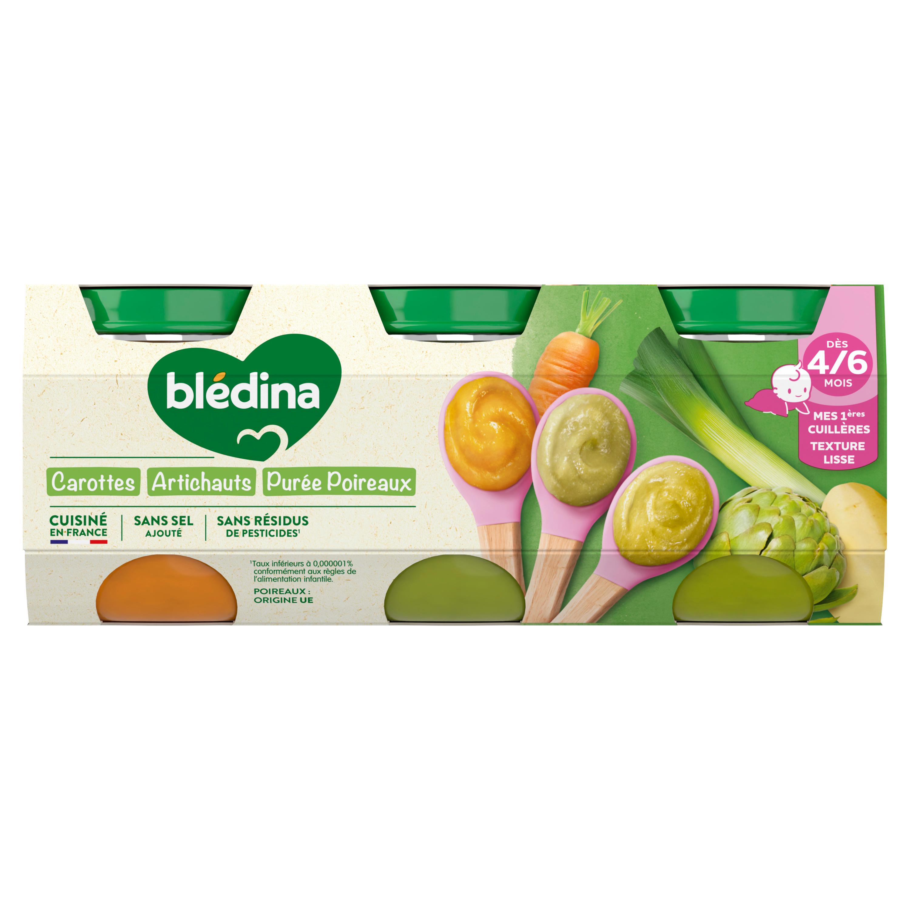Voir la diapositive 2 : BLEDINA Petit pot carottes artichauts poireaux dès 4 mois 3x130g