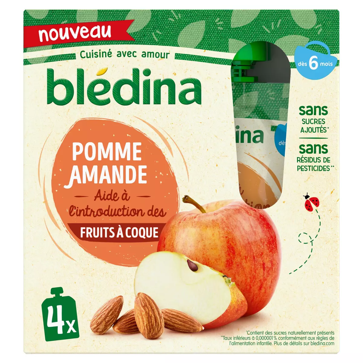 BLEDINA Gourdes dessert purée de fruits pomme amande dès 6 mois 4x85g