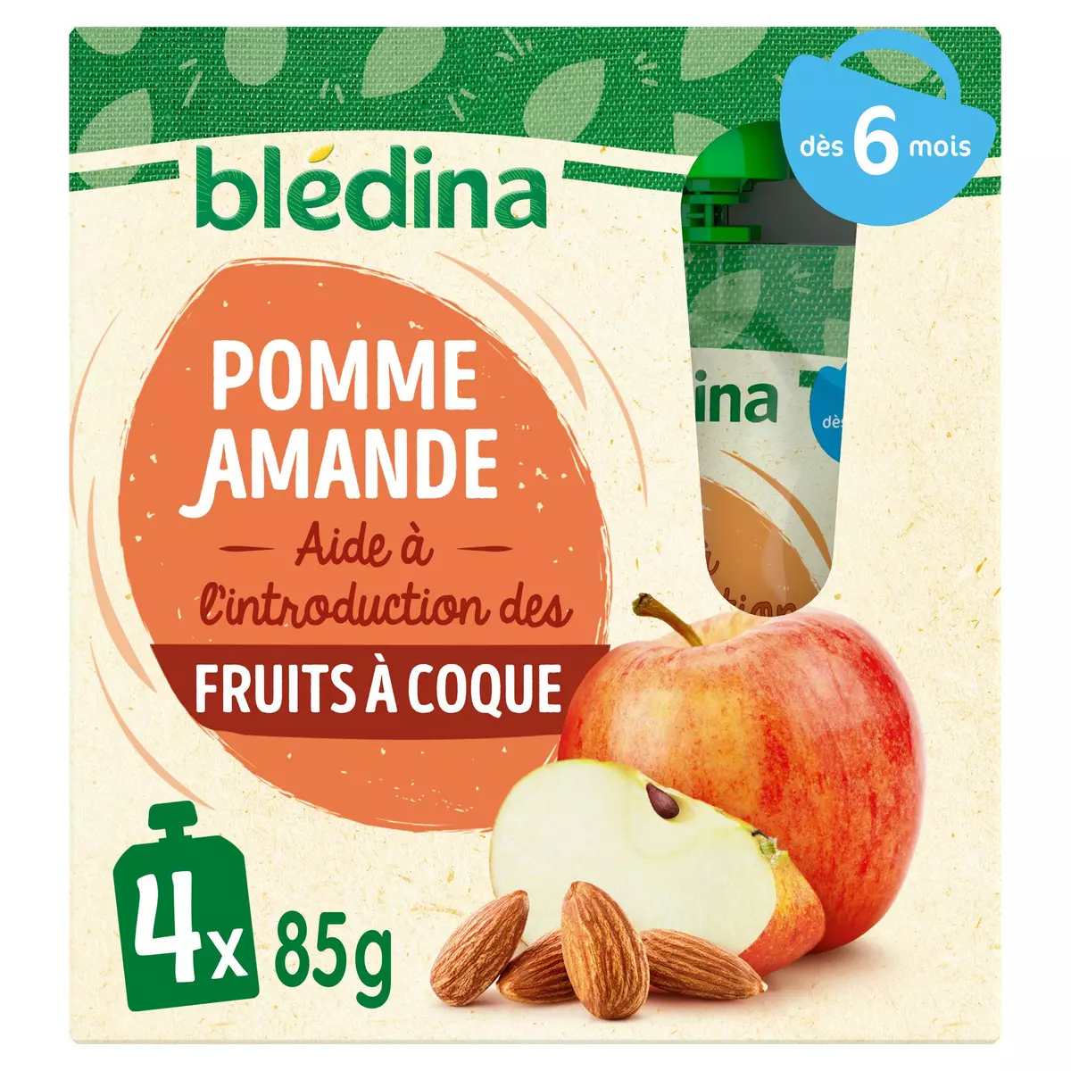BLEDINA Gourdes dessert purée de fruits pomme amande dès 6 mois 4x85g