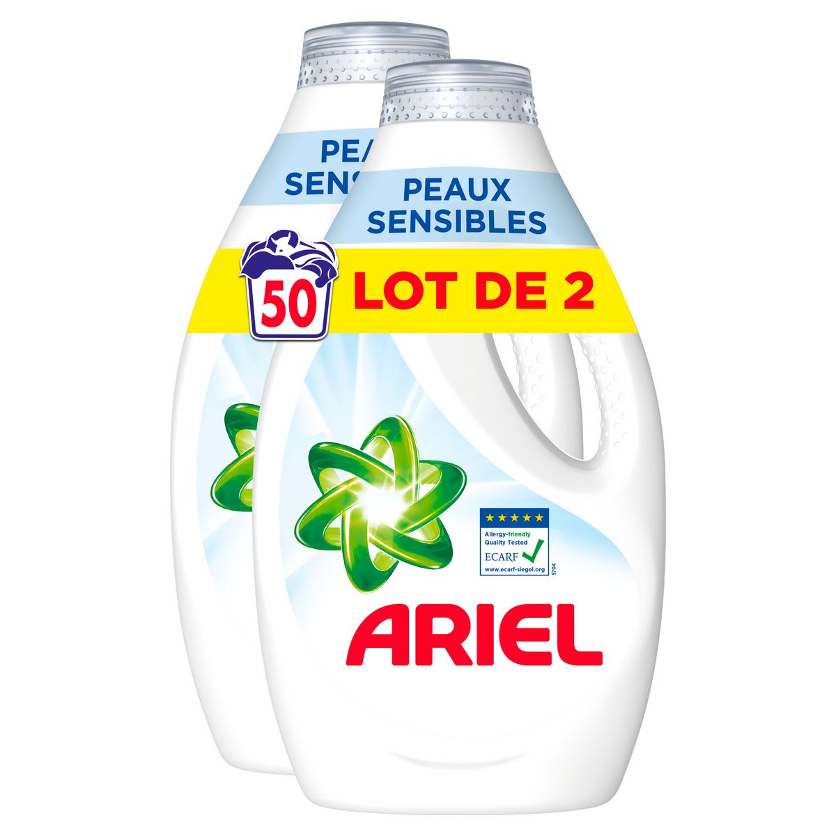 ARIEL Lessive liquide peaux sensibles Lot de 2 50 lavages