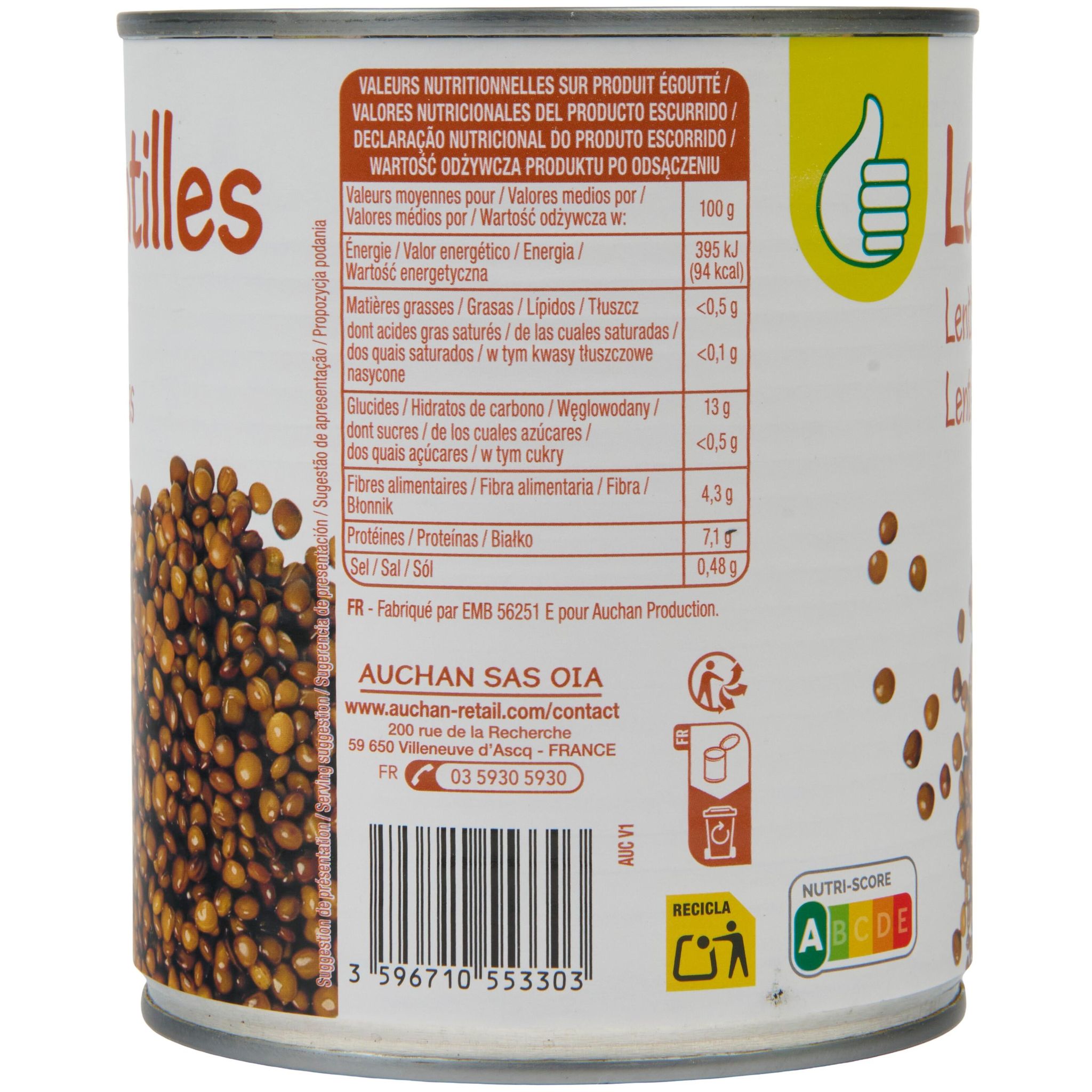 Voir la diapositive 2 : POUCE Lentilles 530g