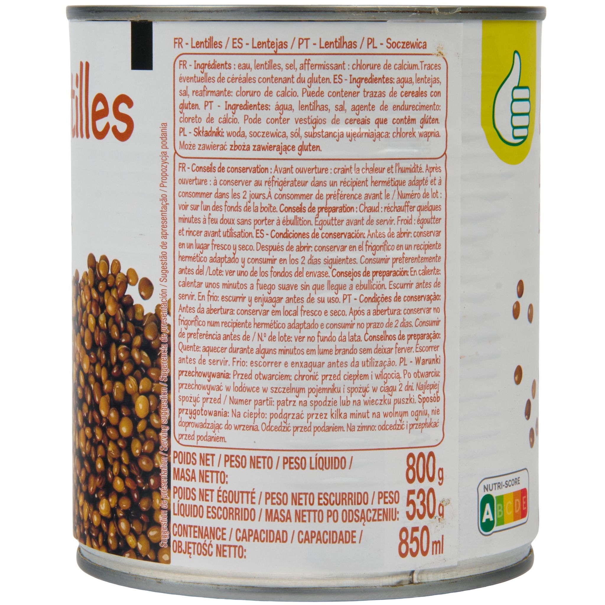 Voir la diapositive 4 : POUCE Lentilles 530g