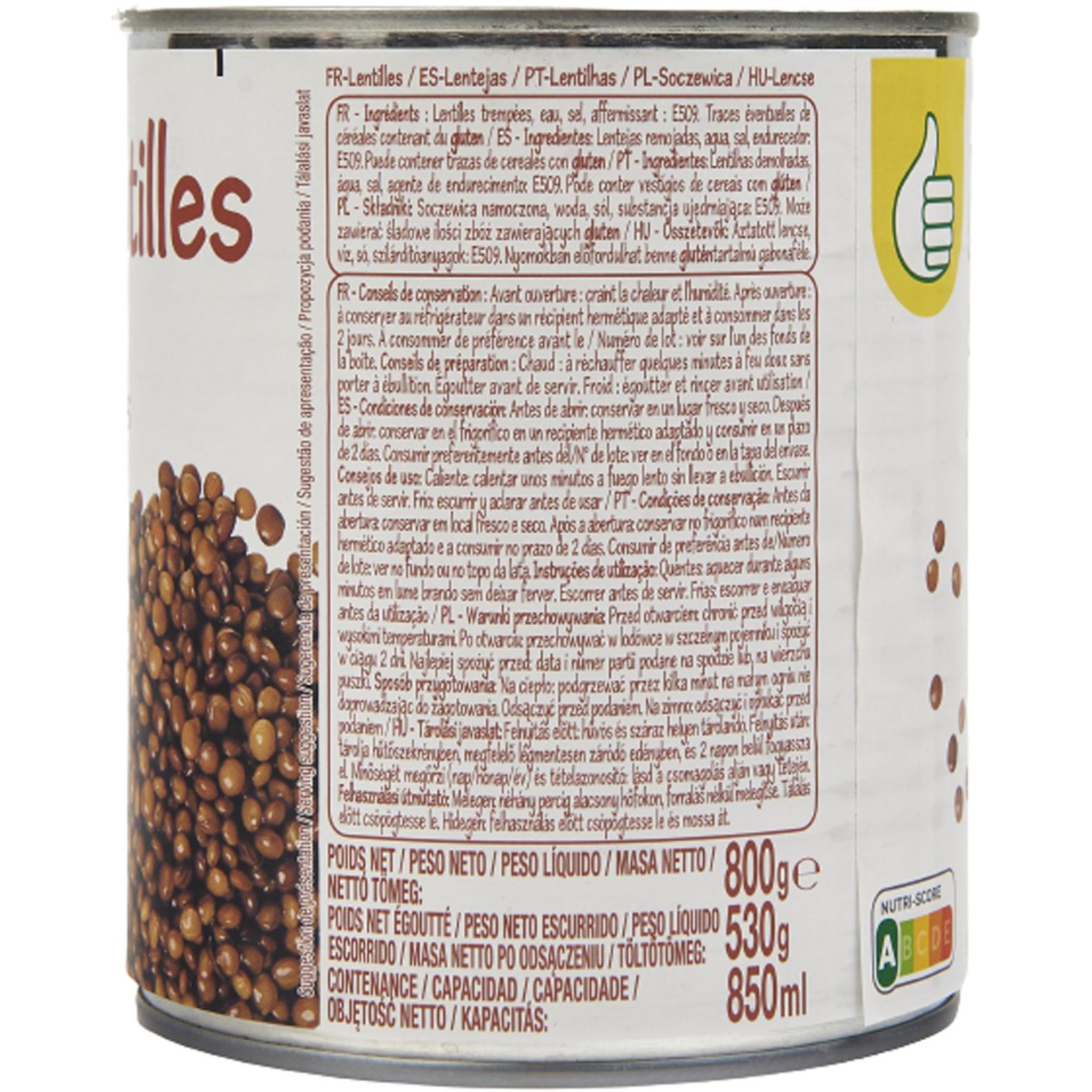 Voir la diapositive 5 : POUCE Lentilles 530g