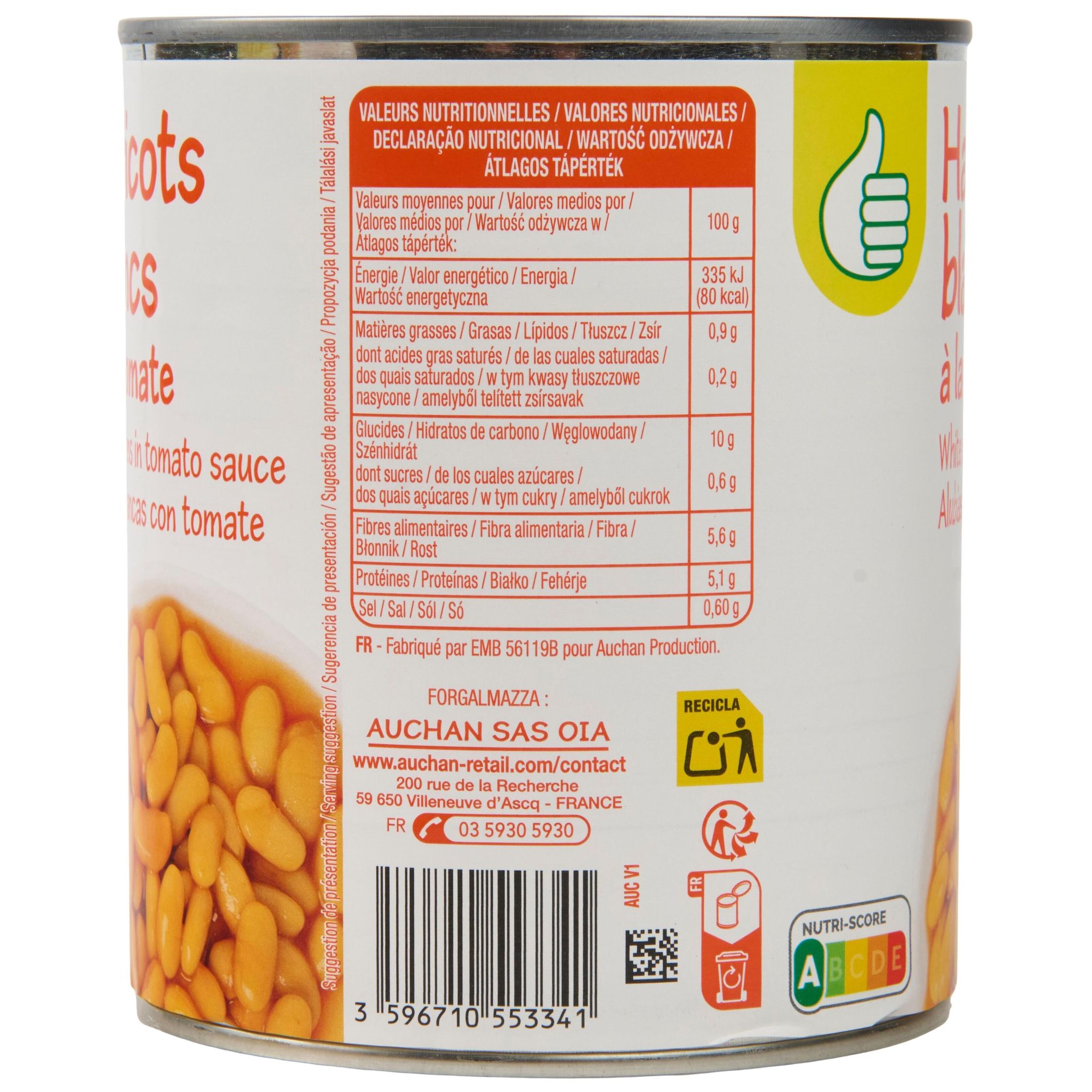 Voir la diapositive 4 : POUCE Haricots blancs à la tomate 800g