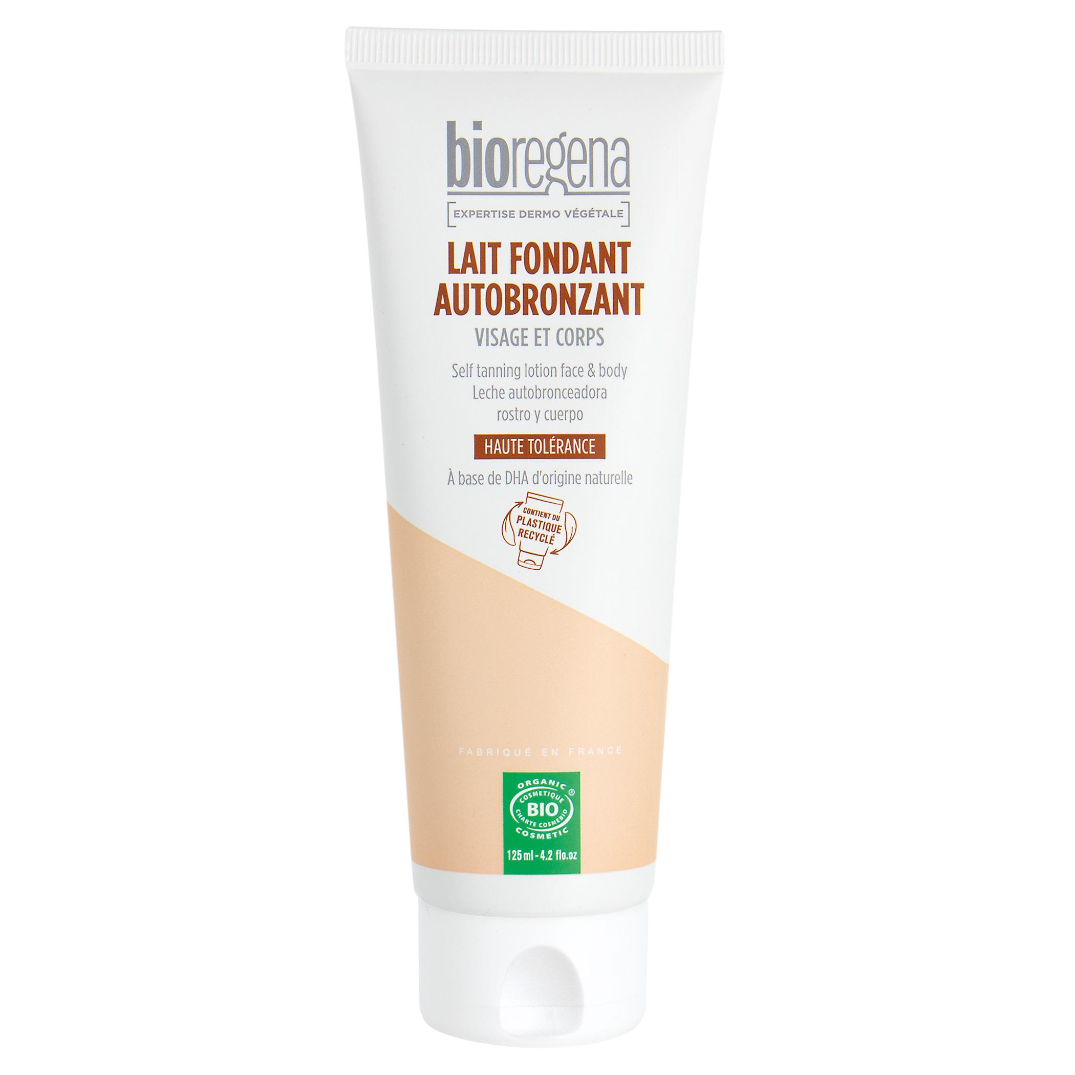 Voir la diapositive 2 : BIOREGENA Lait fondant autobronzant visage et corps bio 125ml