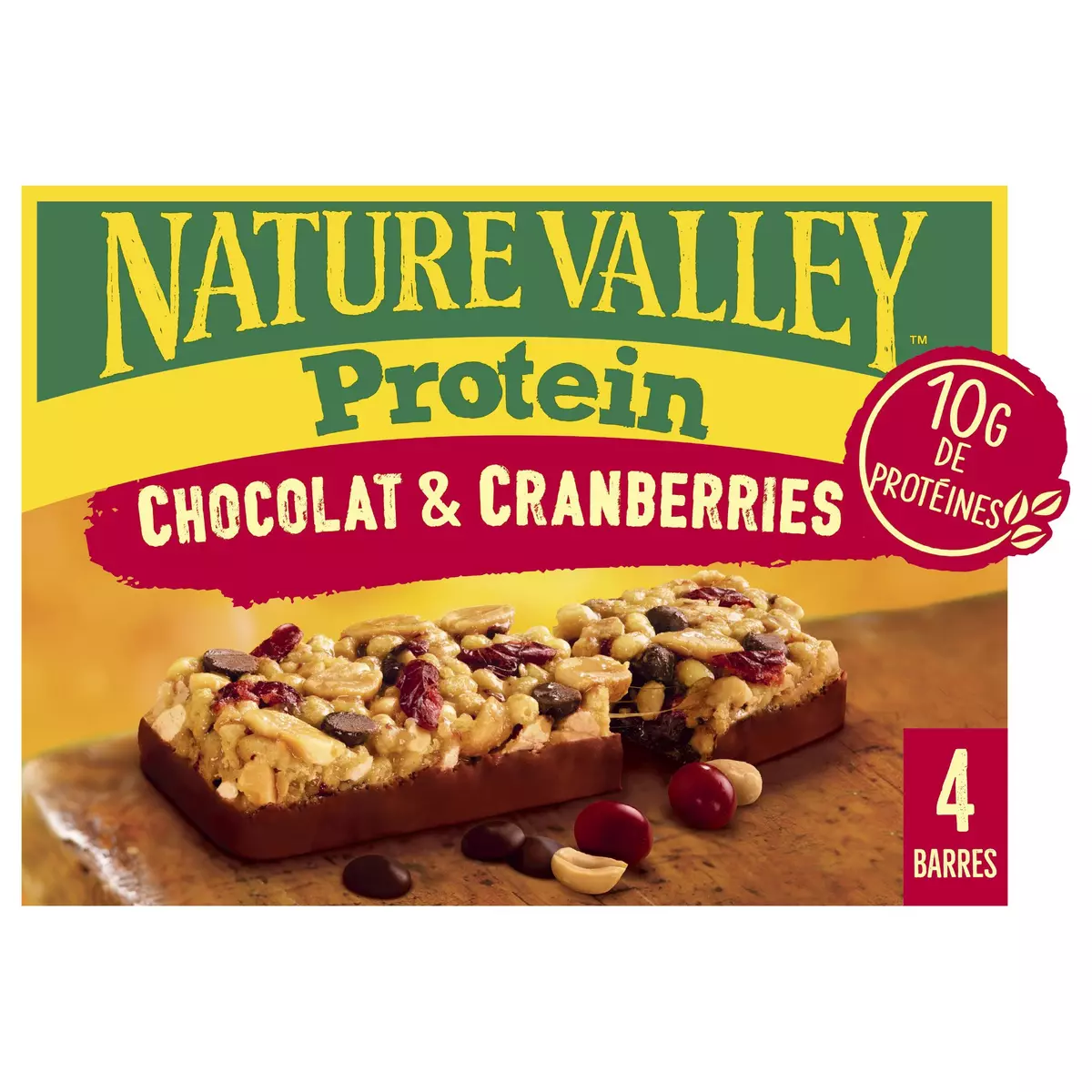 NATURE VALLEY Barres protéinées aux chocolat et cranberries sans gluten 4 barres 160g