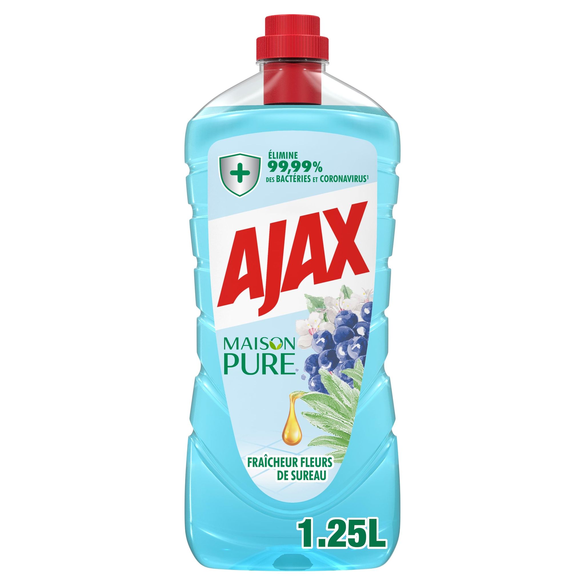 Voir la diapositive 2 : AJAX Nettoyant liquide ménager huiles essentielles de sauge fraîcheur fleurs de sureau 1,25l