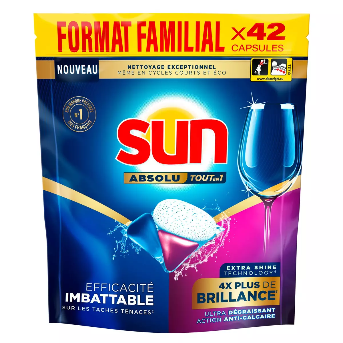 SUN Absolu Tablettes lave-vaisselle imbattable brillance tout en 1 42 tablettes