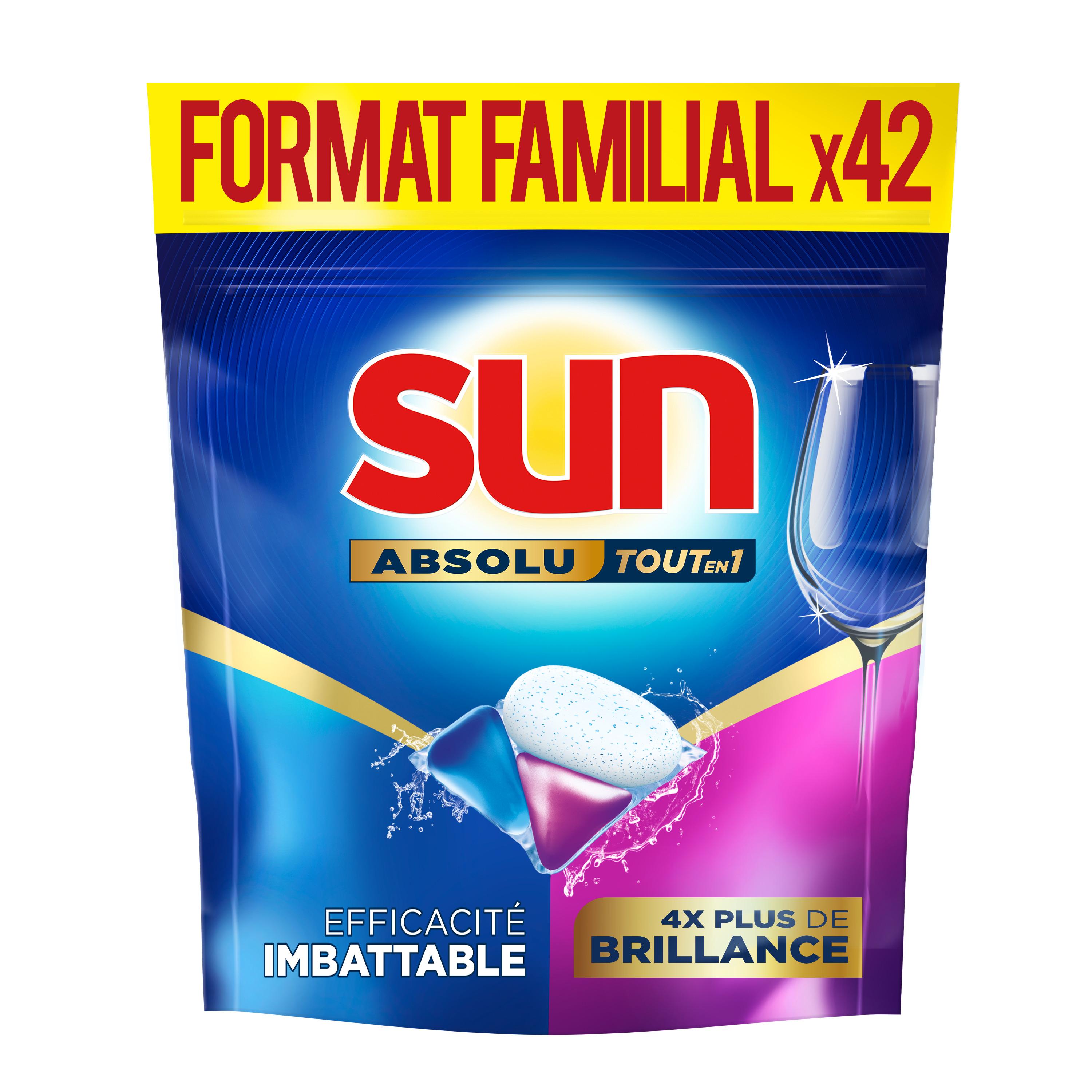 Voir la diapositive 2 : SUN Absolu Tablettes lave-vaisselle imbattable brillance tout en 1 42 lavages 630g