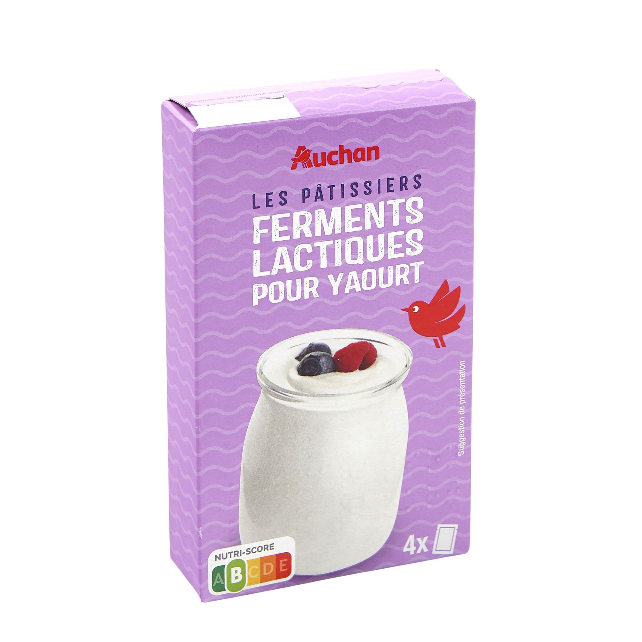 Voir la diapositive 2 : AUCHAN Ferments lactiques pour yaourt nouvelle recette 4 sachets 8g