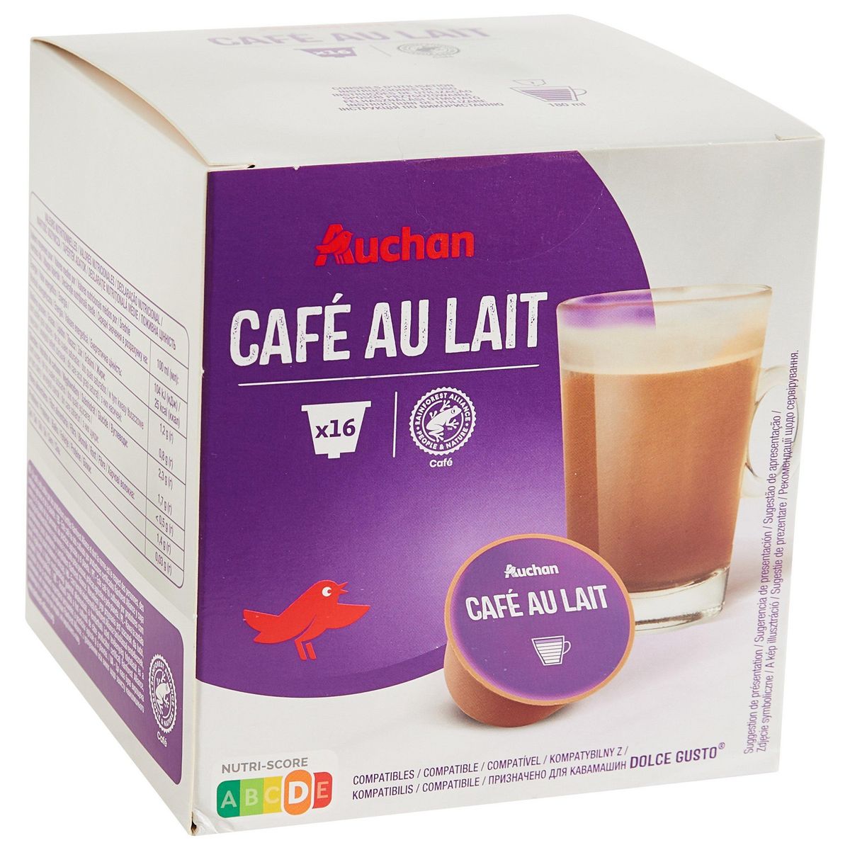 AUCHAN Capsules de café au lait compatibles Dolce Gusto 16 capsules 160g