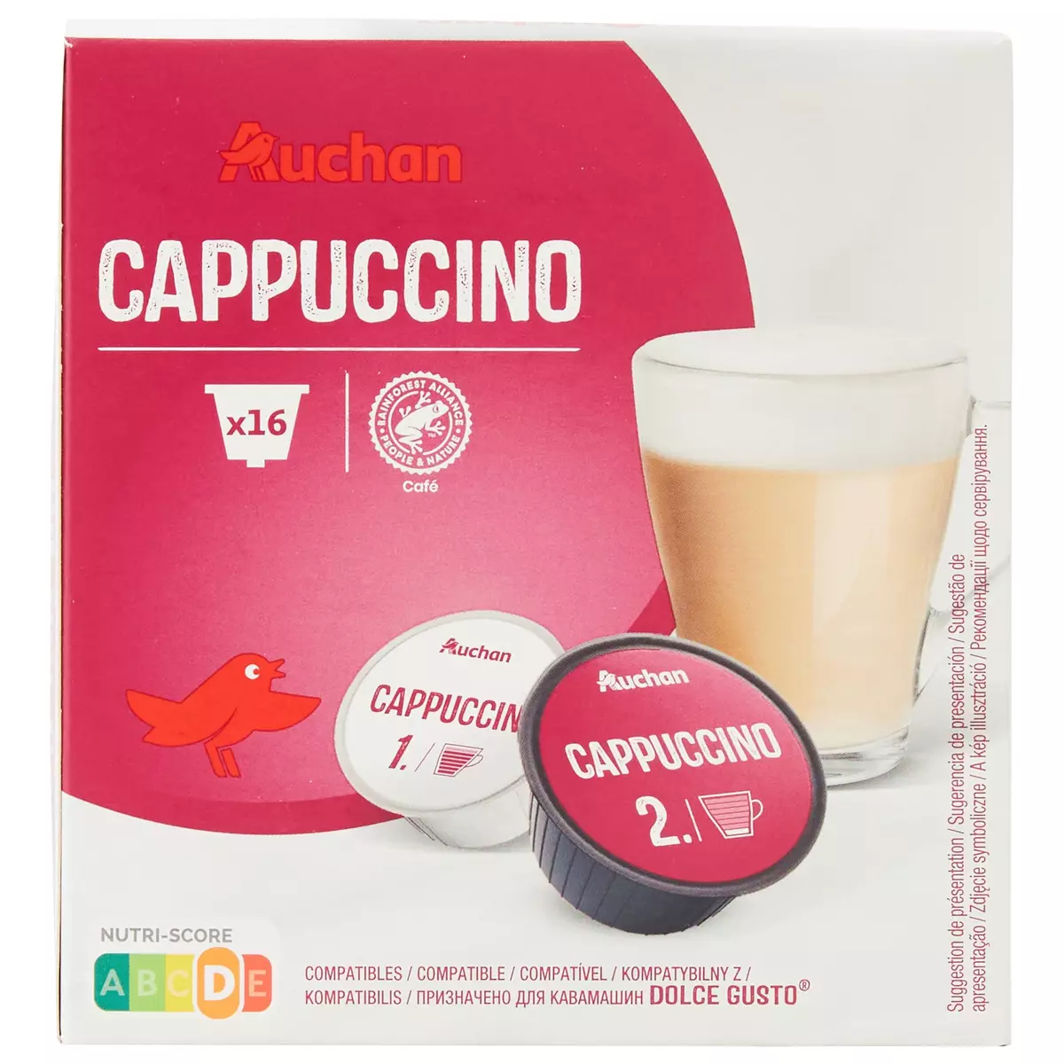 AUCHAN Capsules de café Cappuccino compatibles Dolce Gusto 16 capsules 176g