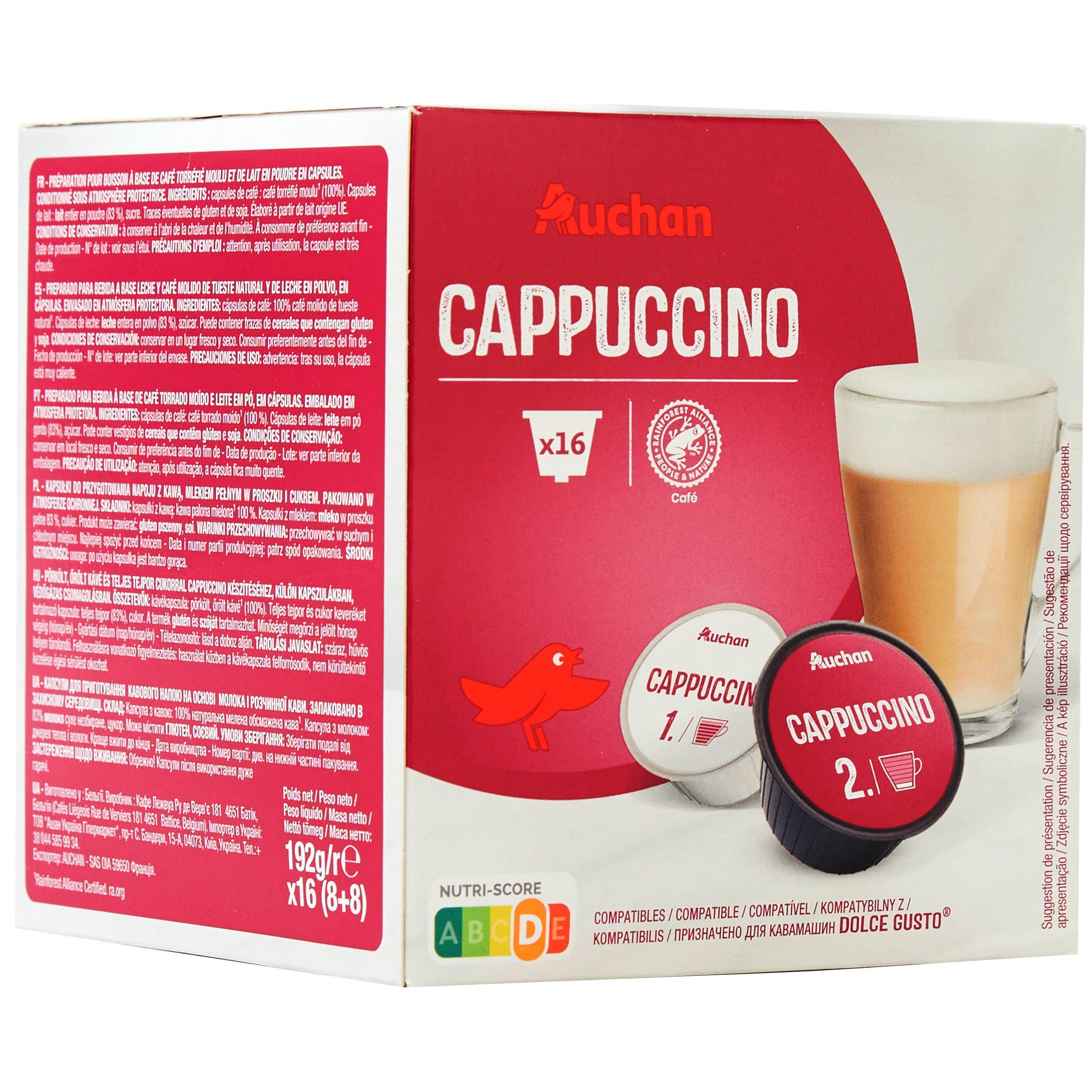 Voir la diapositive 2 : AUCHAN Capsules de café Cappuccino compatibles Dolce Gusto 16 capsules 176g