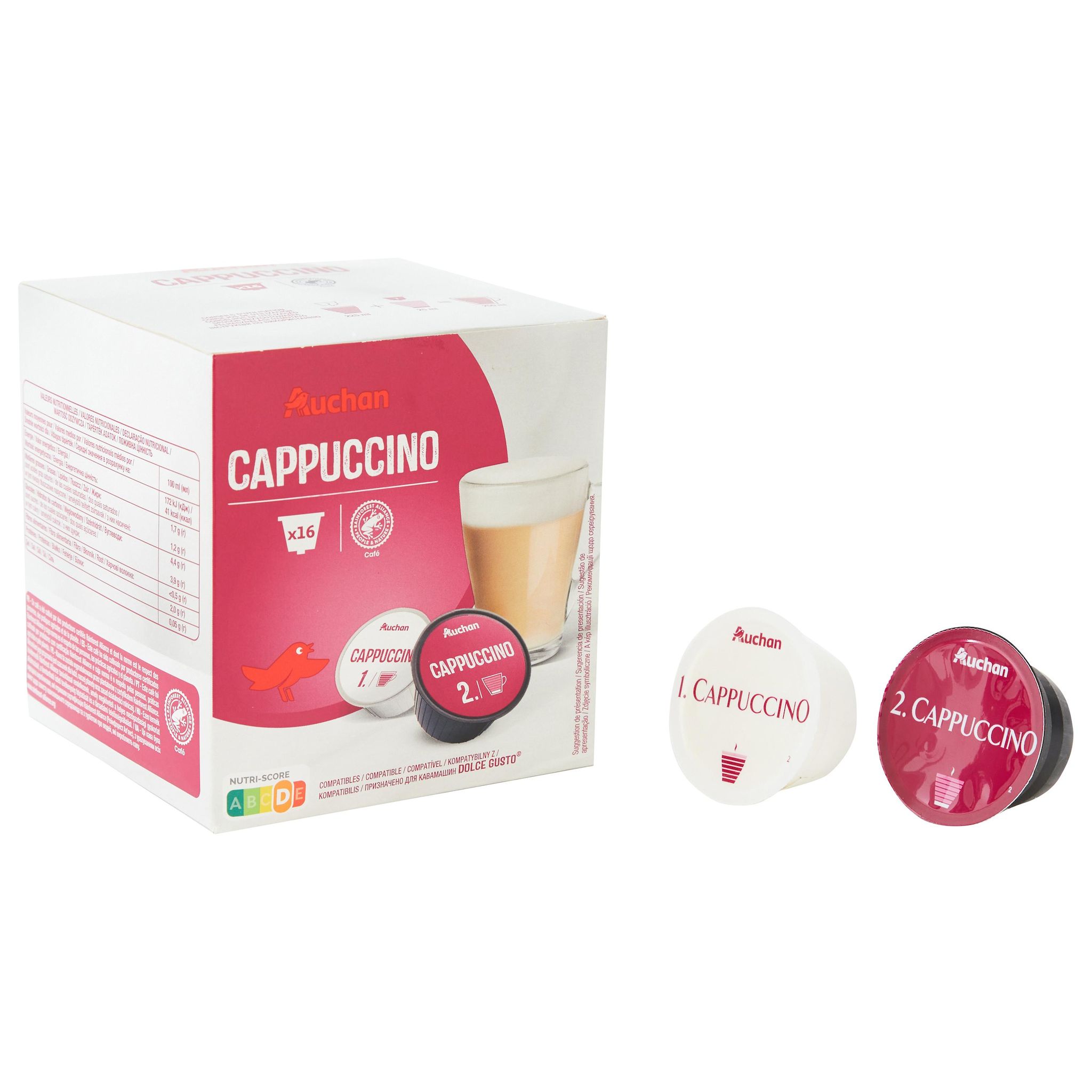 Voir la diapositive 3 : AUCHAN Capsules de café Cappuccino compatibles Dolce Gusto 16 capsules 176g