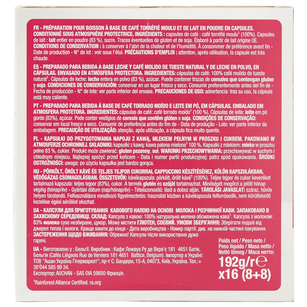 AUCHAN Capsules de café Cappuccino compatibles Dolce Gusto 16 capsules 176g