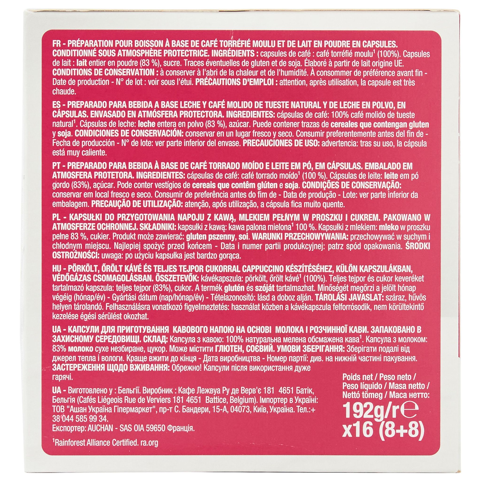 Voir la diapositive 5 : AUCHAN Capsules de café Cappuccino compatibles Dolce Gusto 16 capsules 176g