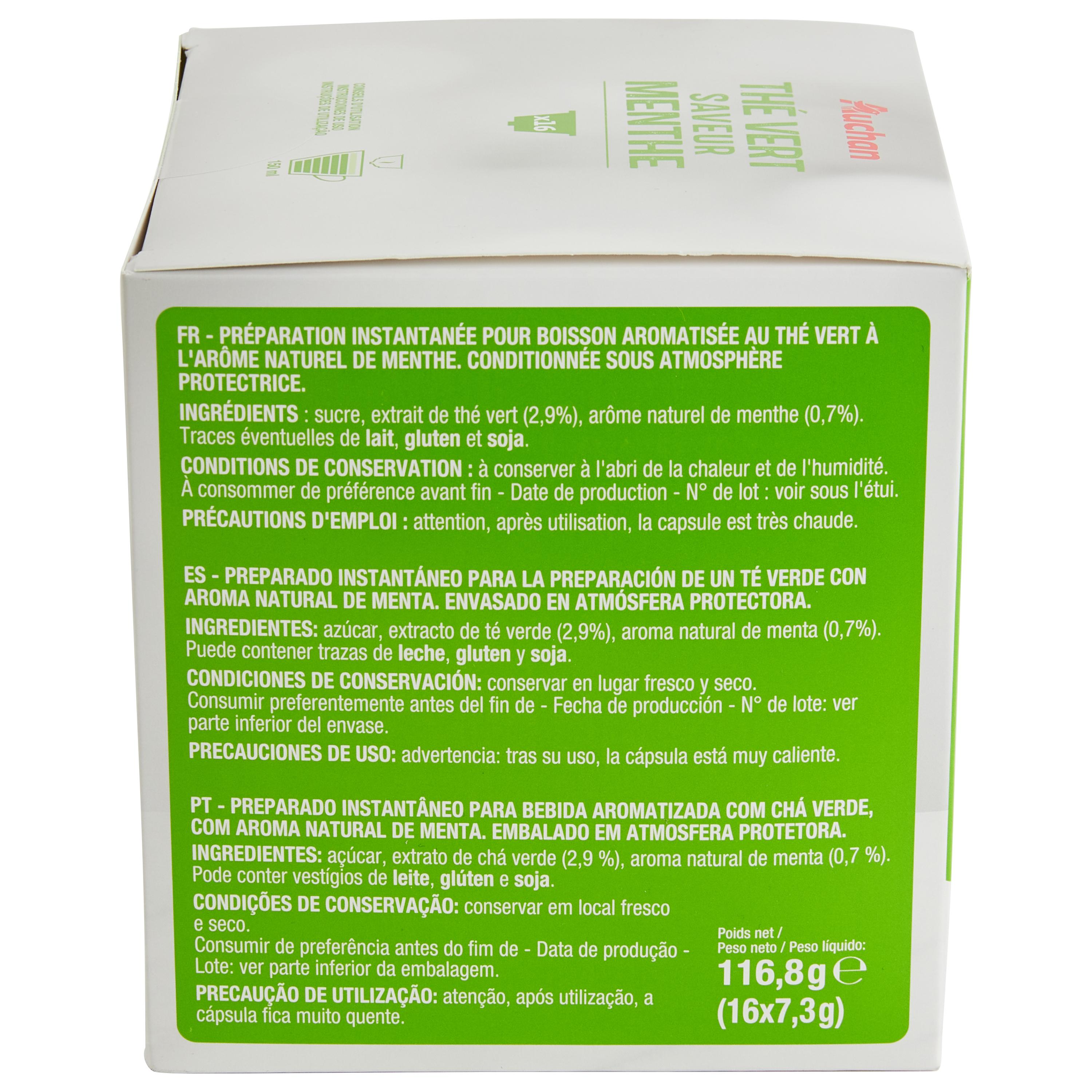Voir la diapositive 2 : AUCHAN Capsules de thé vert saveur menthe compatibles Dolce Gusto 16 capsules 116,8g