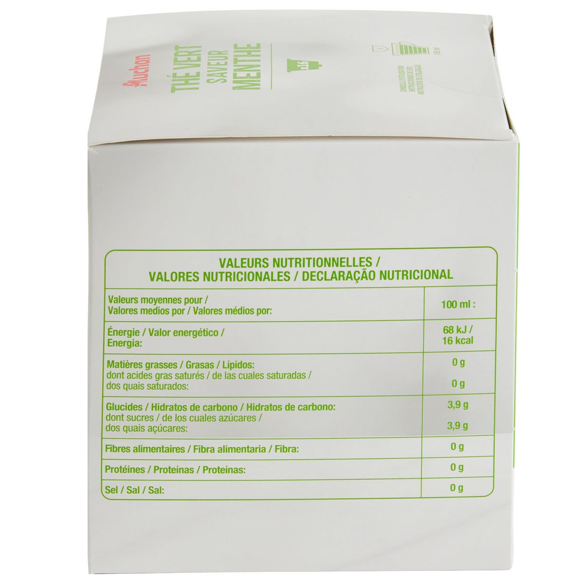 AUCHAN Capsules de thé vert saveur menthe compatibles Dolce Gusto 16 capsules 116,8g