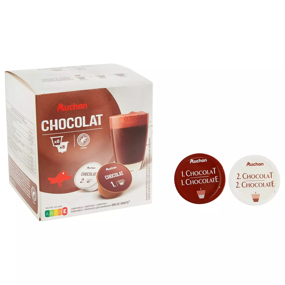 AUCHAN Capsules chocolat et lait compatible Dolce Gusto 8 capsules 236.8g