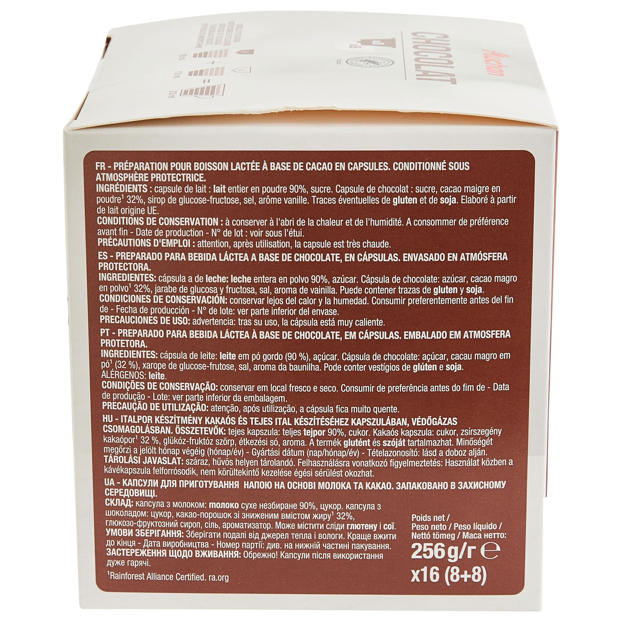 Voir la diapositive 3 : AUCHAN Capsules de chocolat et lait compatibles Dolce Gusto 8 capsules chocolat + 8 capsules lait 236.8g