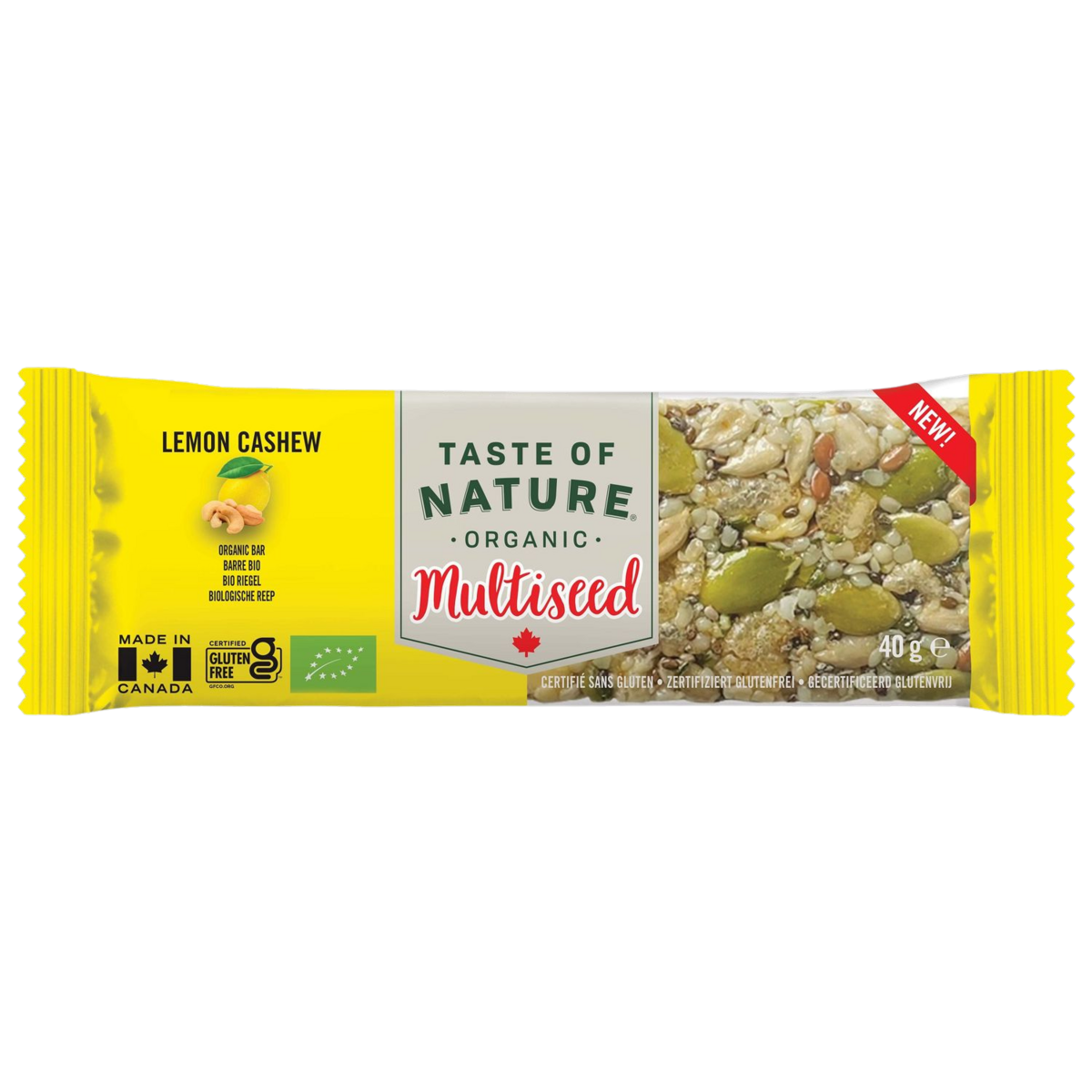TASTE OF NATURE Barre multicéréales bio citron et noix de cajou sans gluten 40g