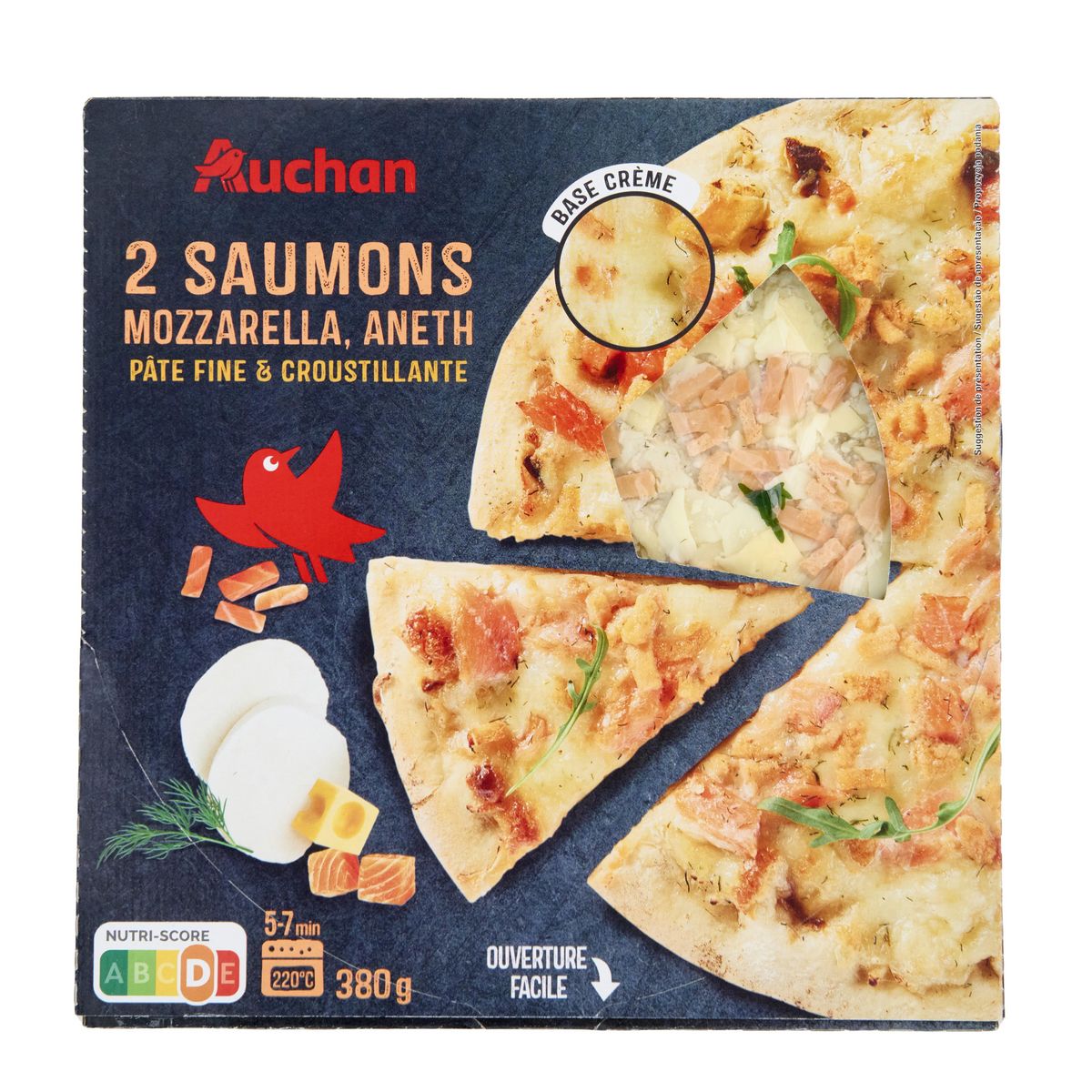 AUCHAN Pizza 2 saumons mozzarella aneth 380g