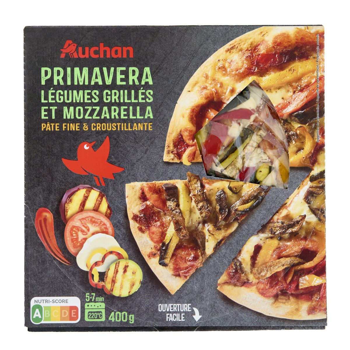 AUCHAN Pizza primavera aux légumes grillés et mozzarella 400g