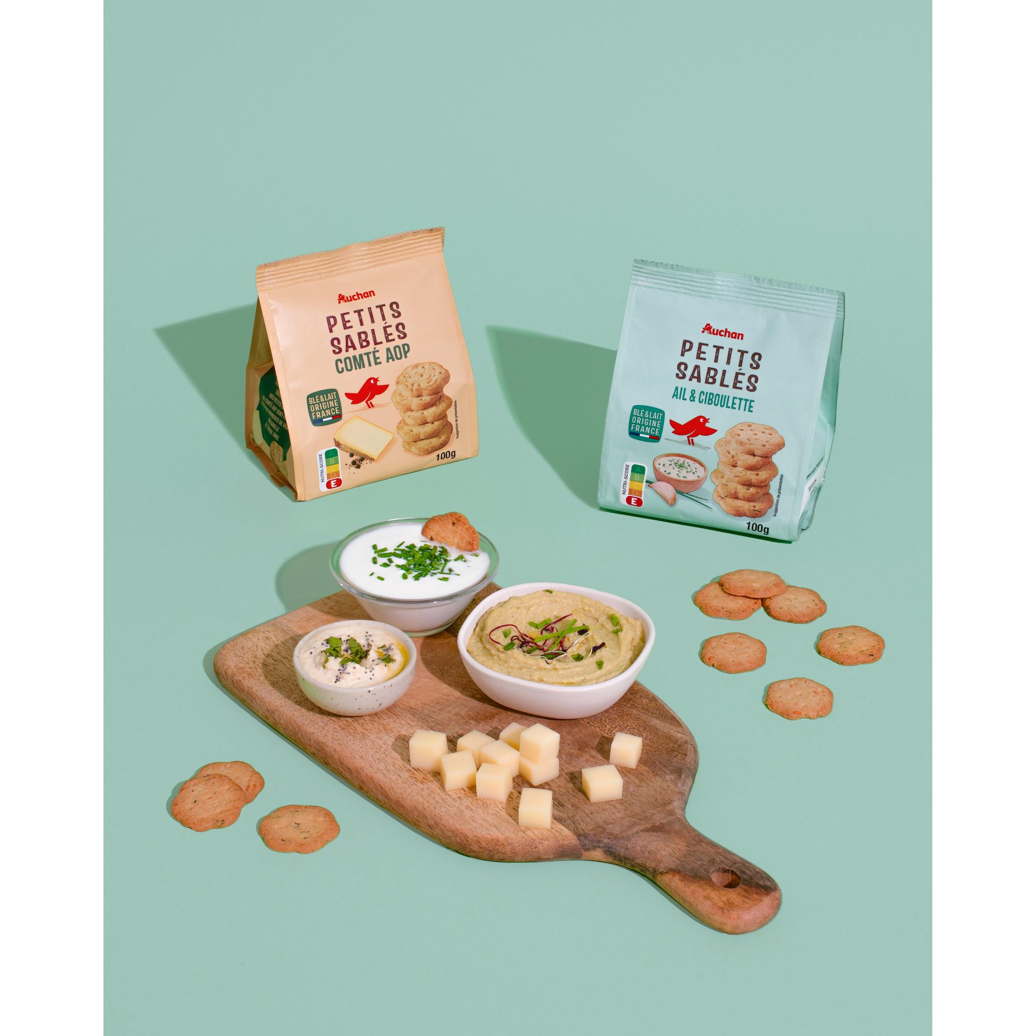 Voir la diapositive 3 : AUCHAN Petits sablés saveur comté AOP 100g