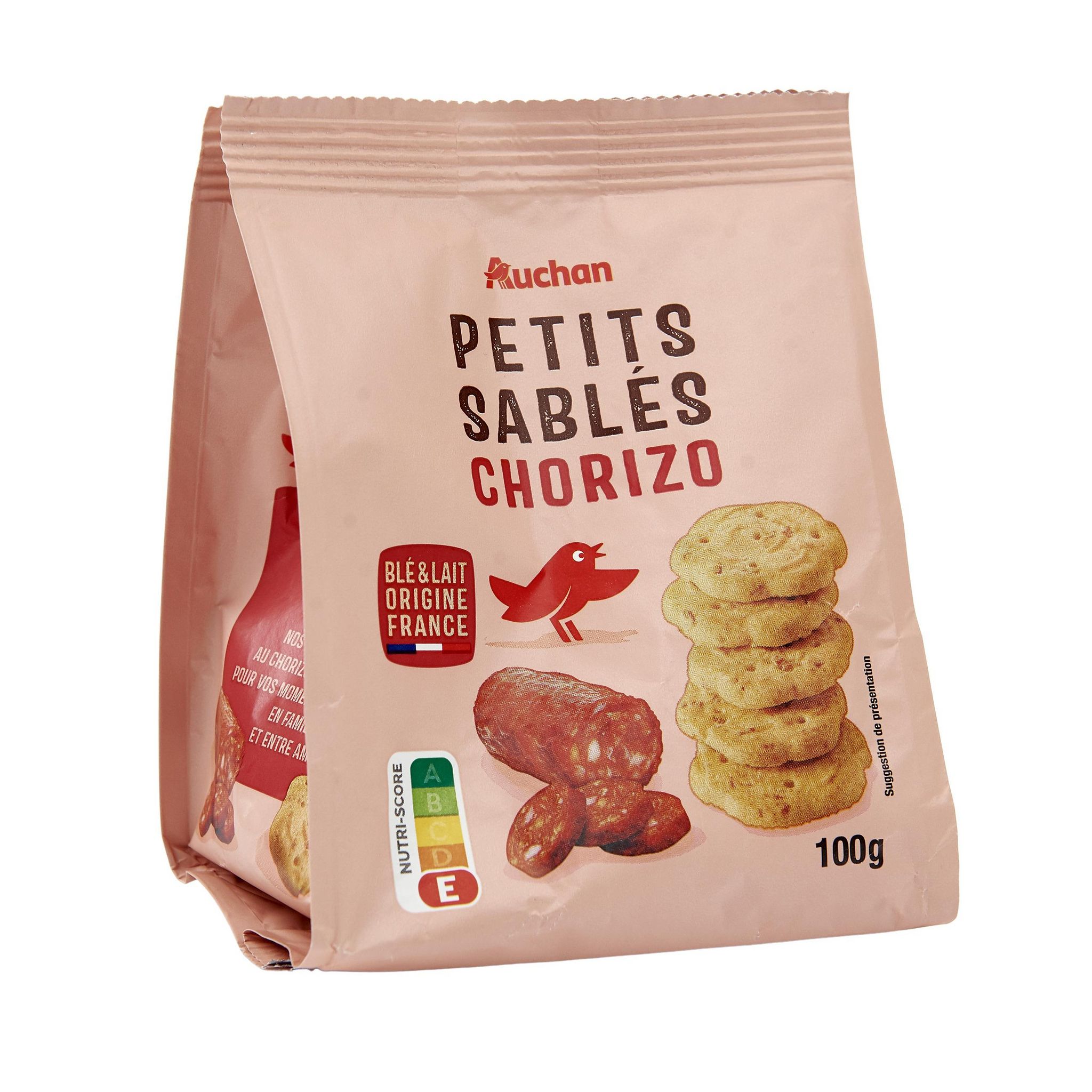 Voir la diapositive 2 : AUCHAN Petits sablés saveur chorizo 100g