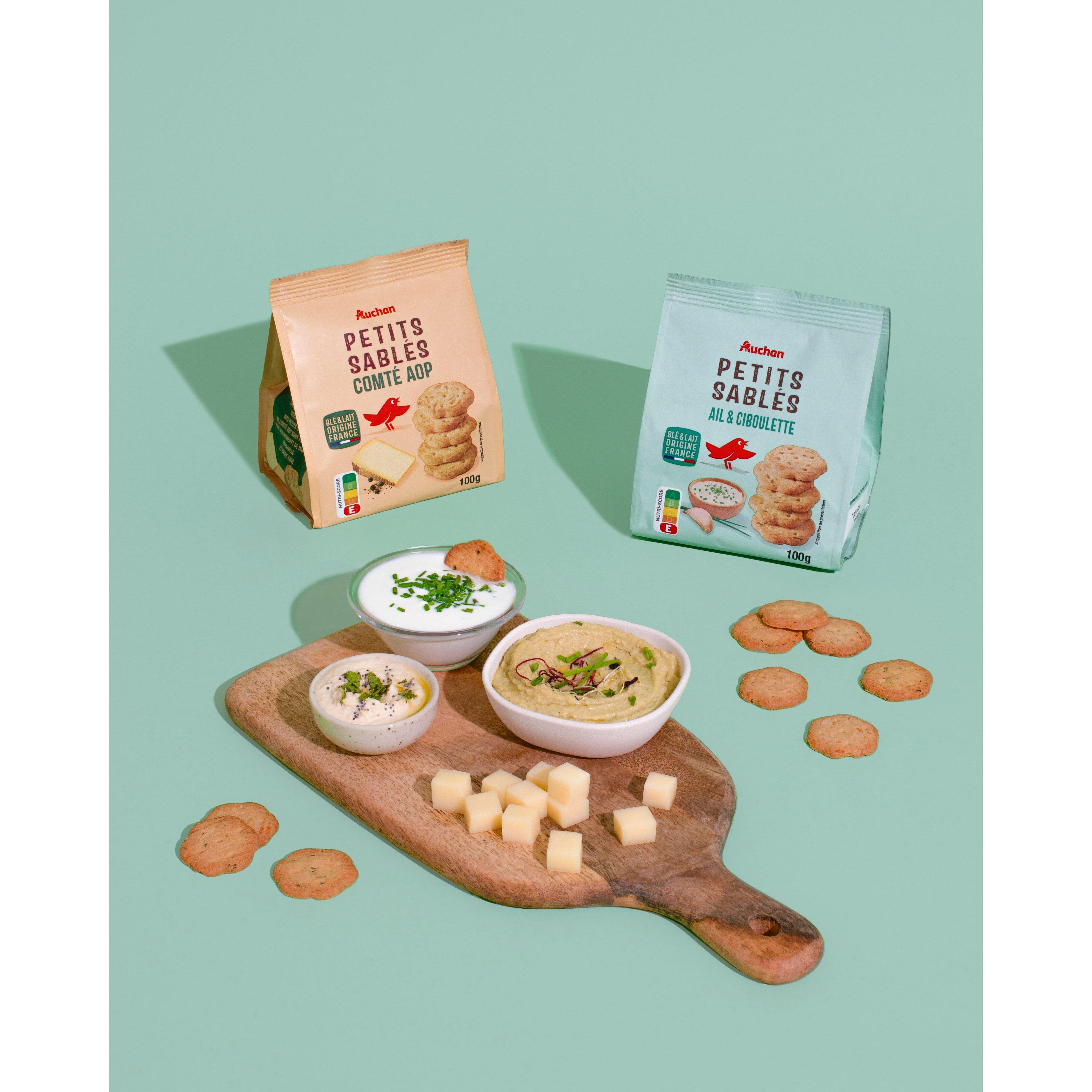 Voir la diapositive 3 : AUCHAN Petits sablés saveur ail et ciboulette 100g