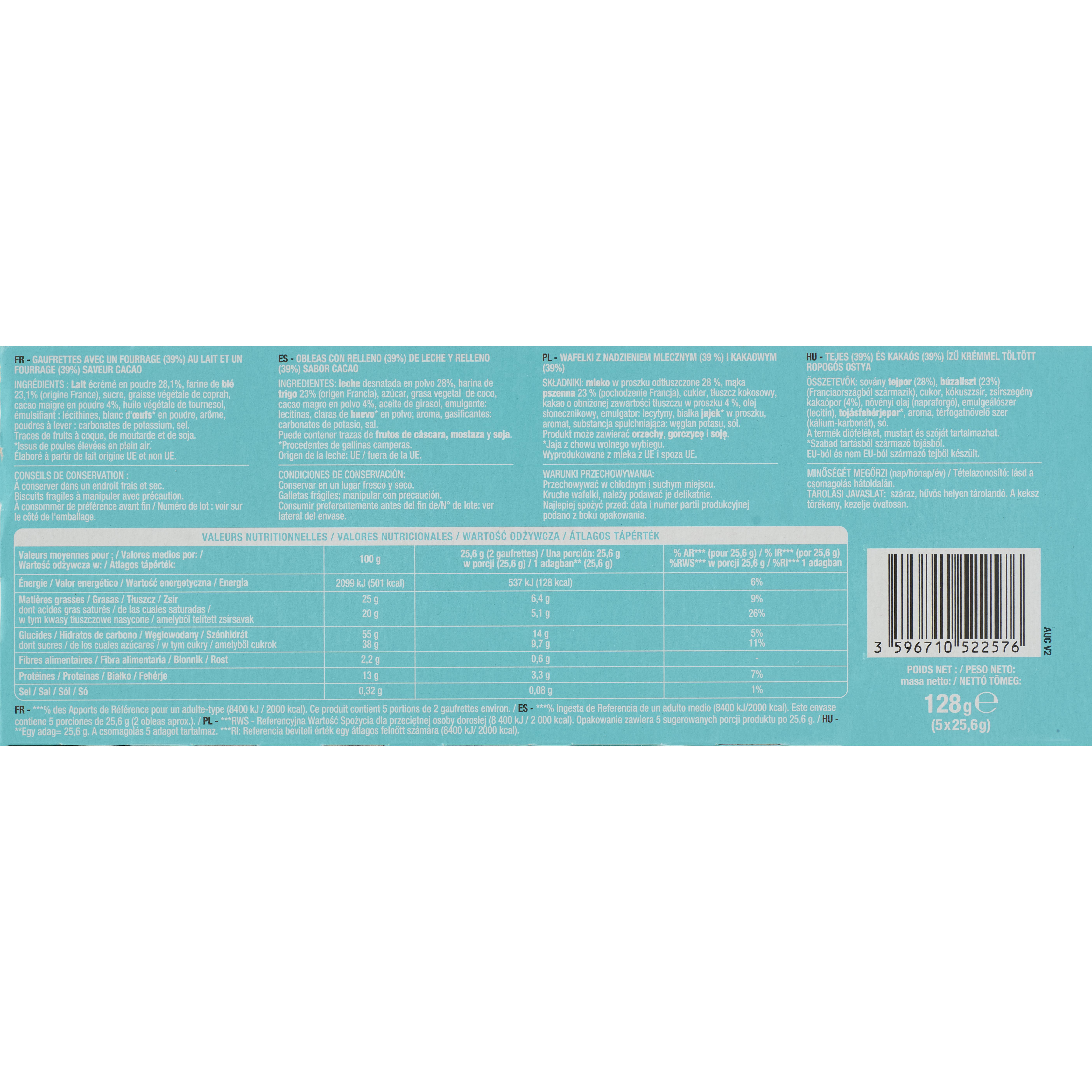 Voir la diapositive 3 : AUCHAN Kidy Milk en sachet fraicheur 5x2 biscuits 128g