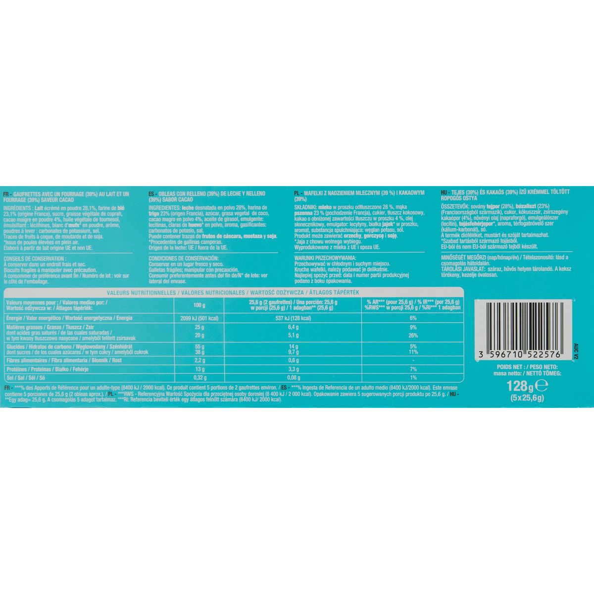 AUCHAN Kidy Milk en sachet fraicheur 5x2 biscuits 128g