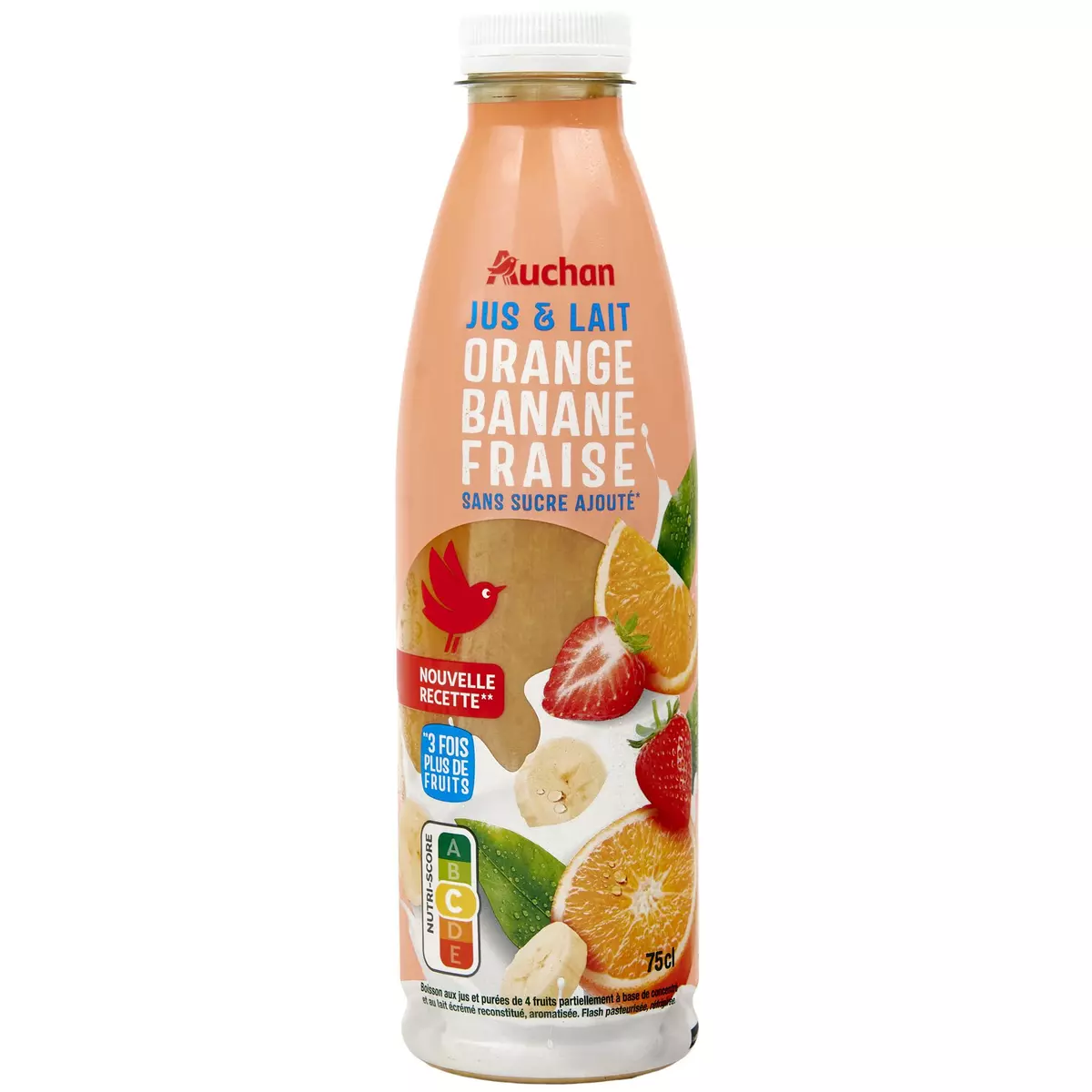 AUCHAN Jus et lait à l'orange banane et fraise 750ml
