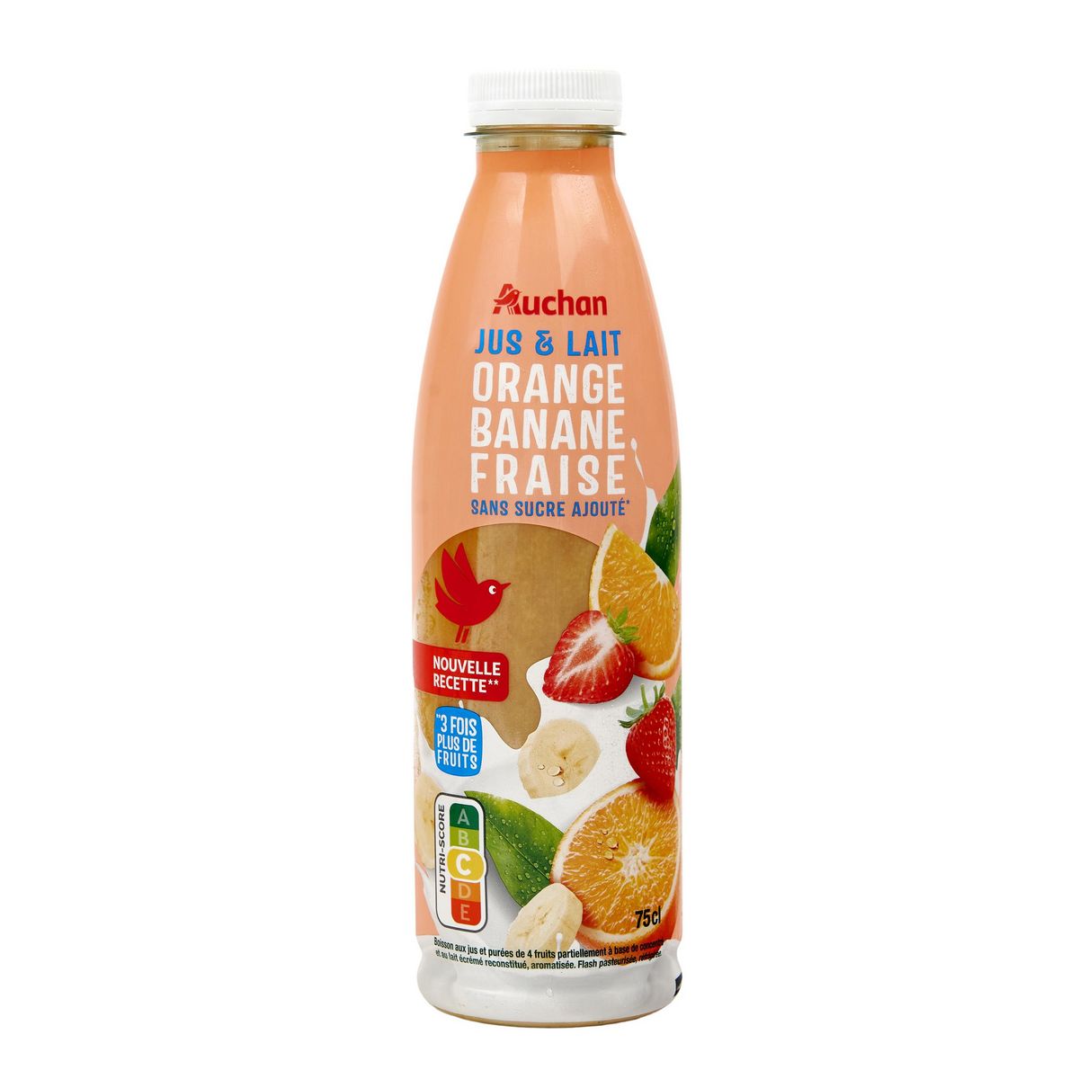 AUCHAN Jus et lait à l'orange banane et fraise 750ml